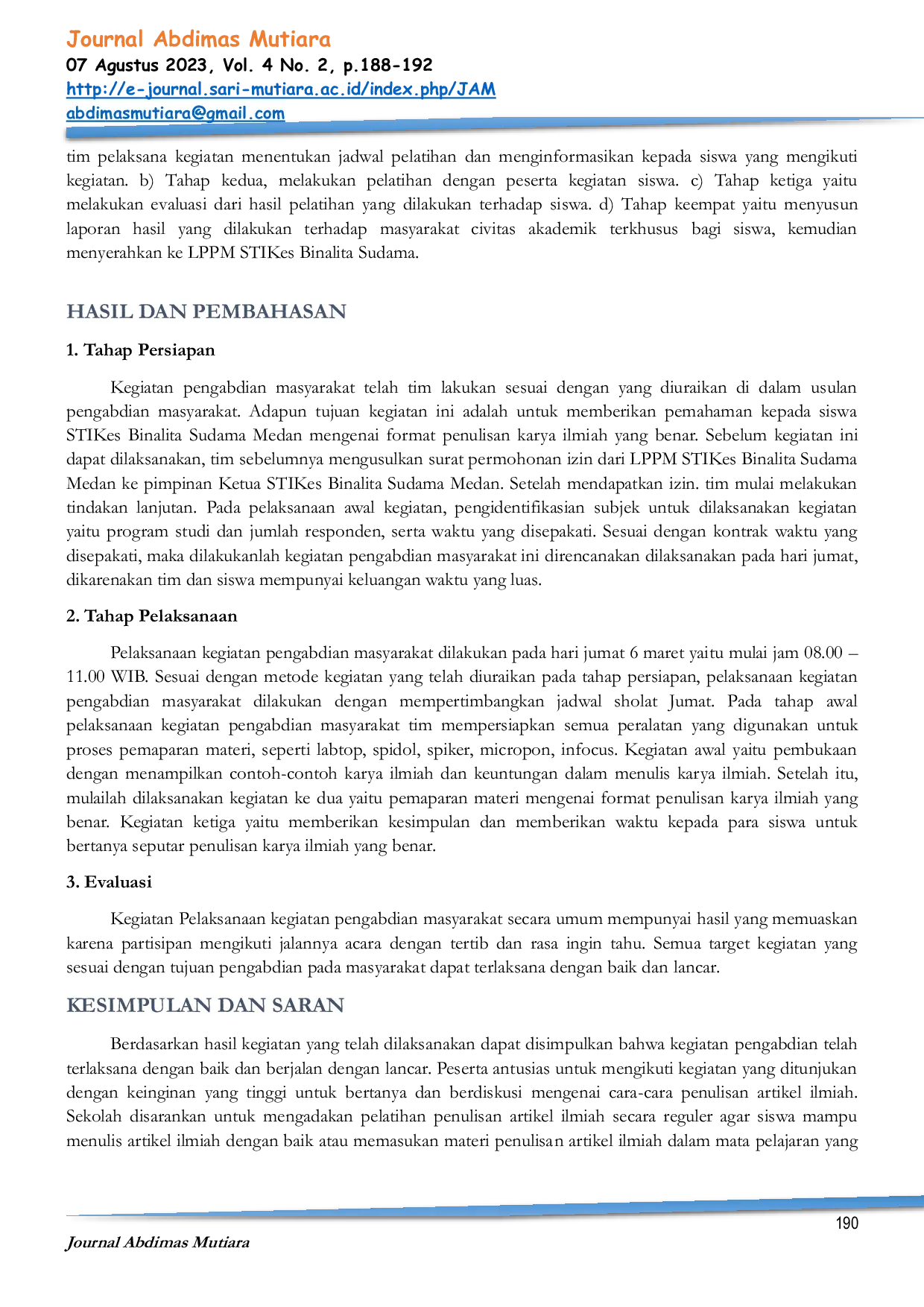 JURIS Pelatihan Penulisan Karya Ilmiah Pada Siswa Siswi Di SMAS Istiqlal Delitua