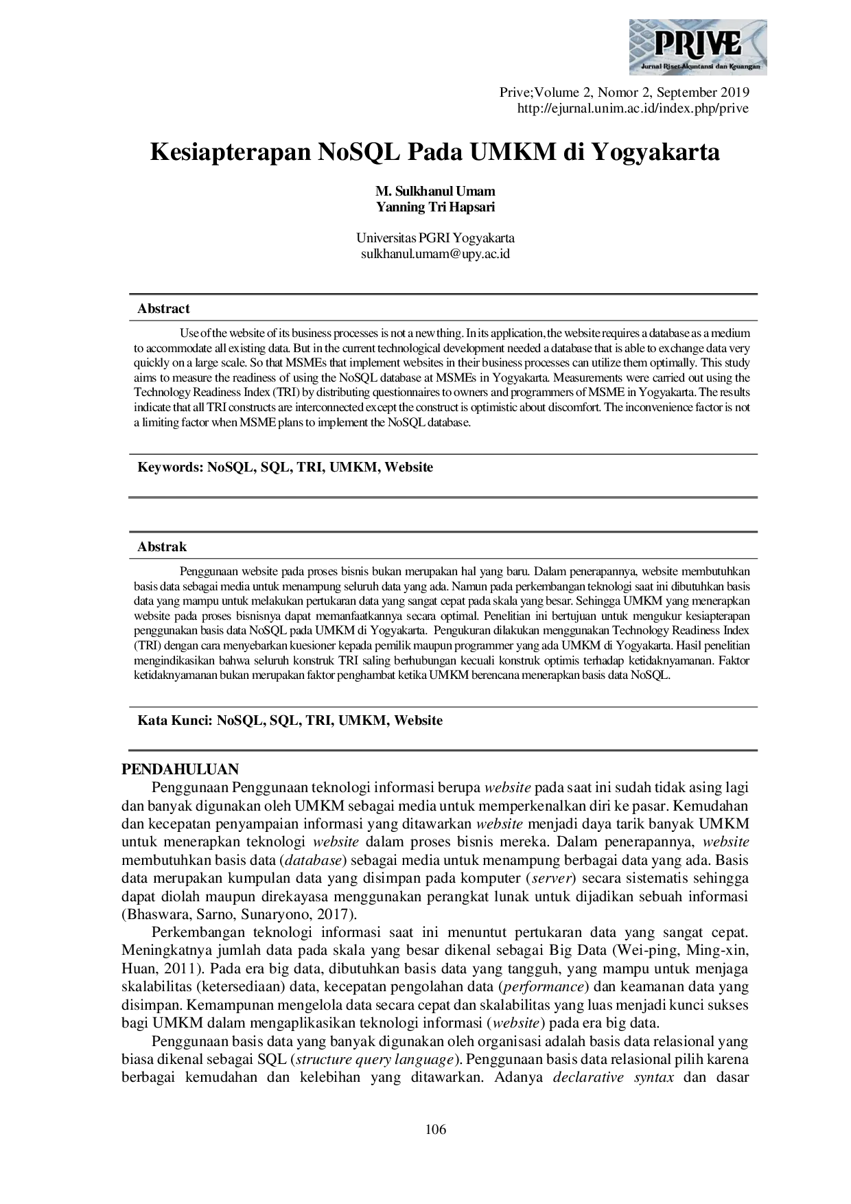 JURIS Kesiapterapan NoSQL Pada UMKM di Yogyakarta