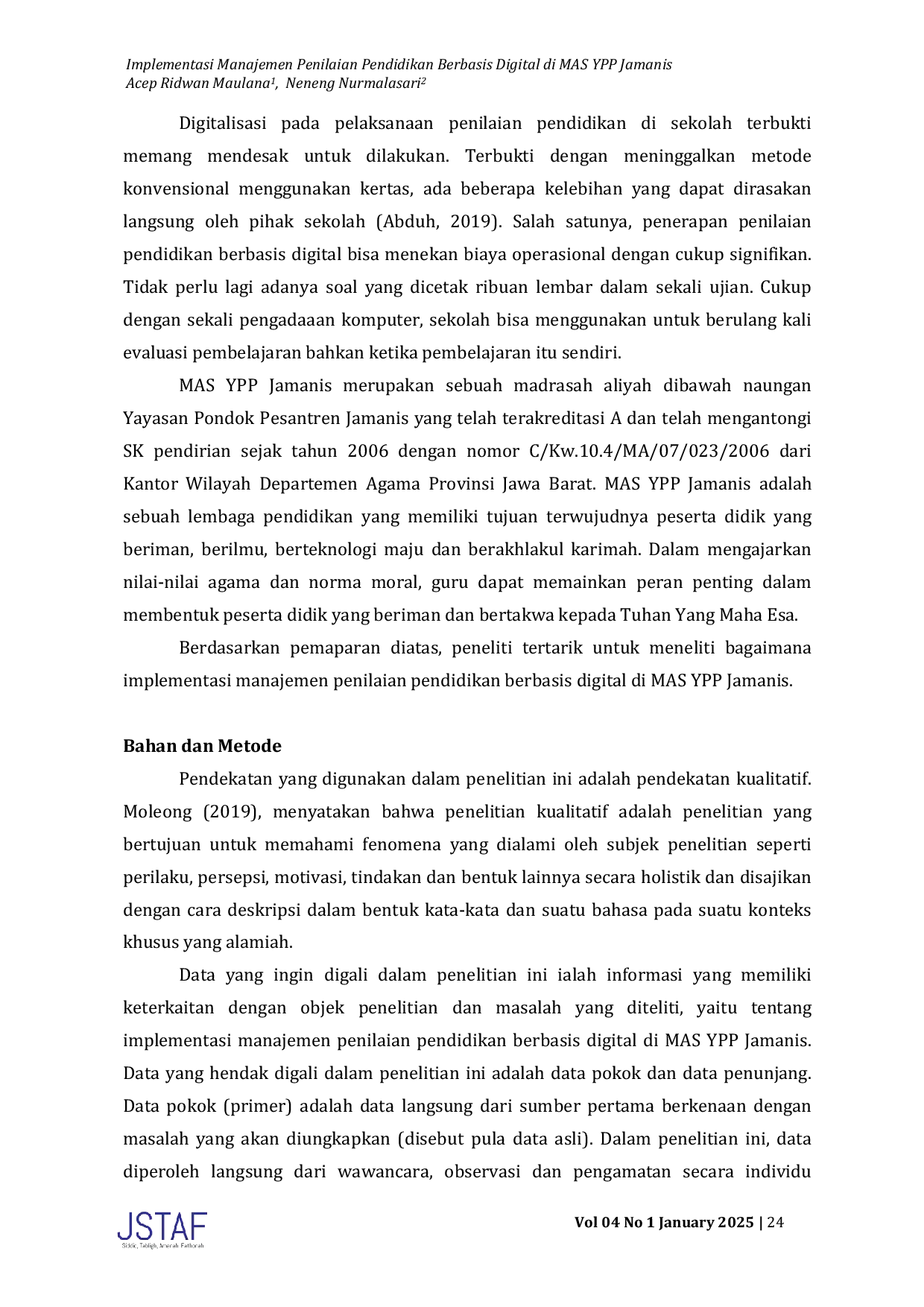 JURIS Implementasi Manajemen Penilaian Pendidikan Berbasis Digital di MAS YPP Jamanis