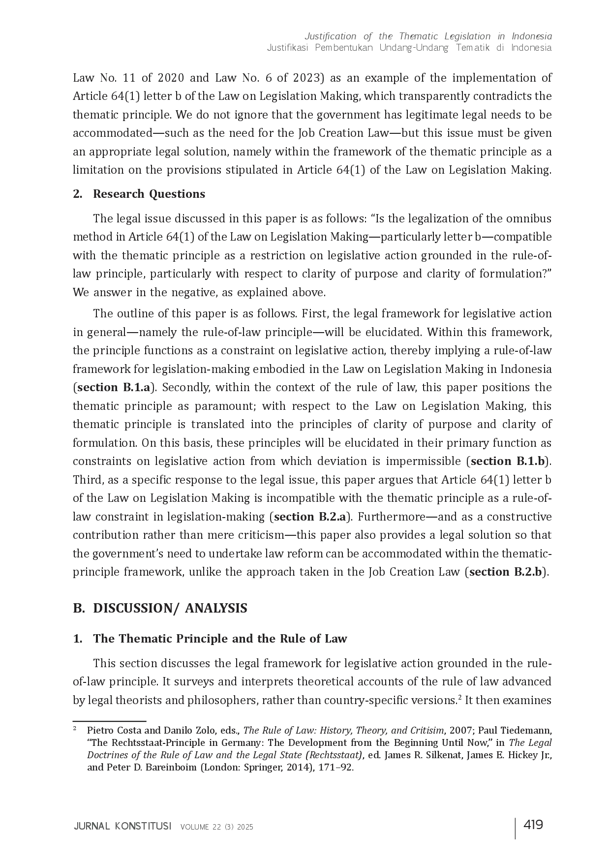 juris Justification of the Thematic Legislation in Indonesia Justifikasi Pembentukan Undang Undang Tematik di Indonesia