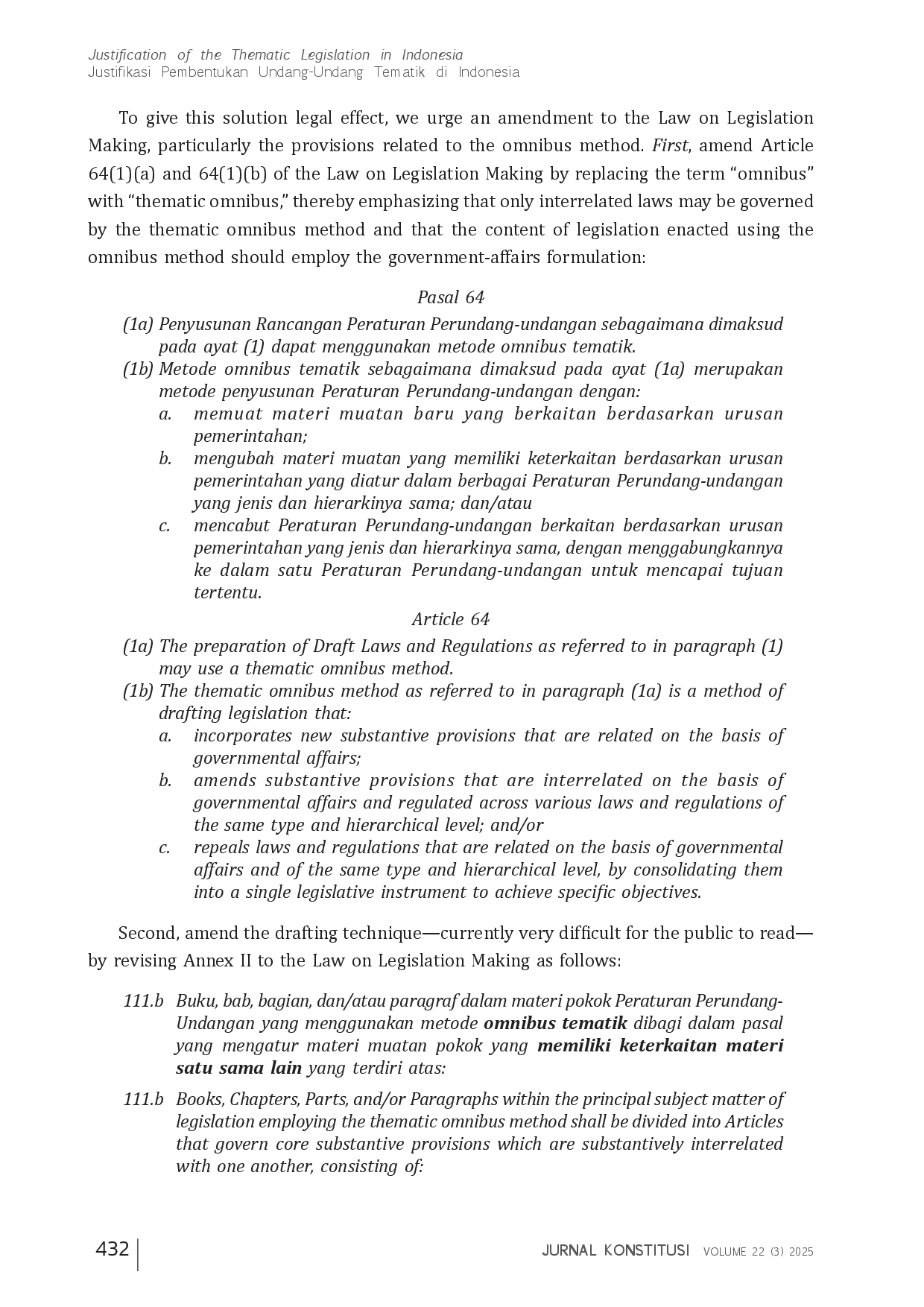juris Justification of the Thematic Legislation in Indonesia Justifikasi Pembentukan Undang Undang Tematik di Indonesia