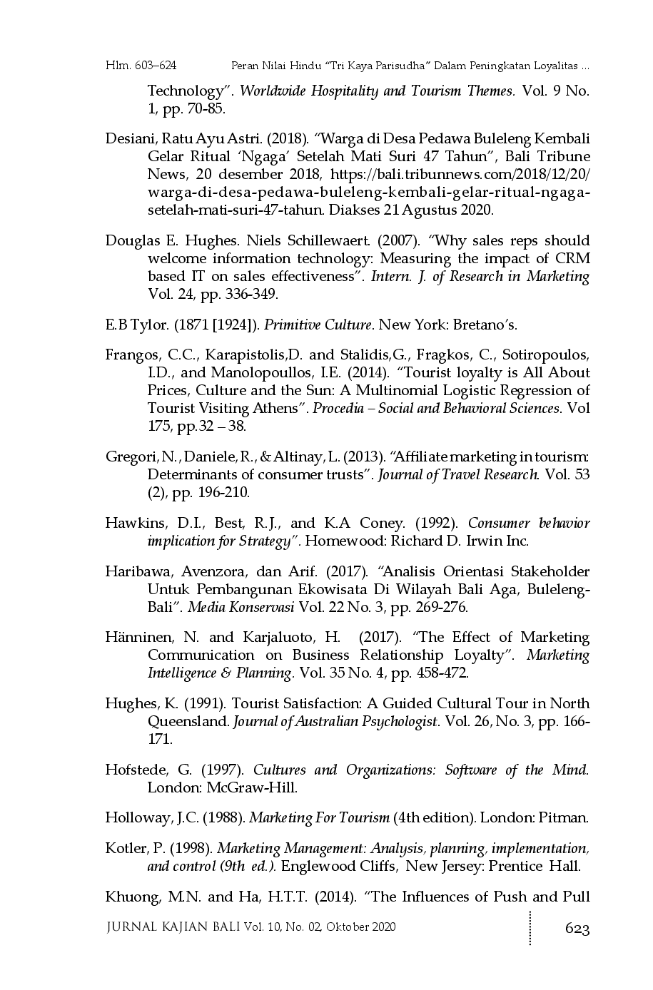 juris Peran Nilai Hindu Tri Kaya Parisudha dalam Peningkatan Loyalitas Wisatawan Terhadap Desa Wisata Pedawa Bali Utara