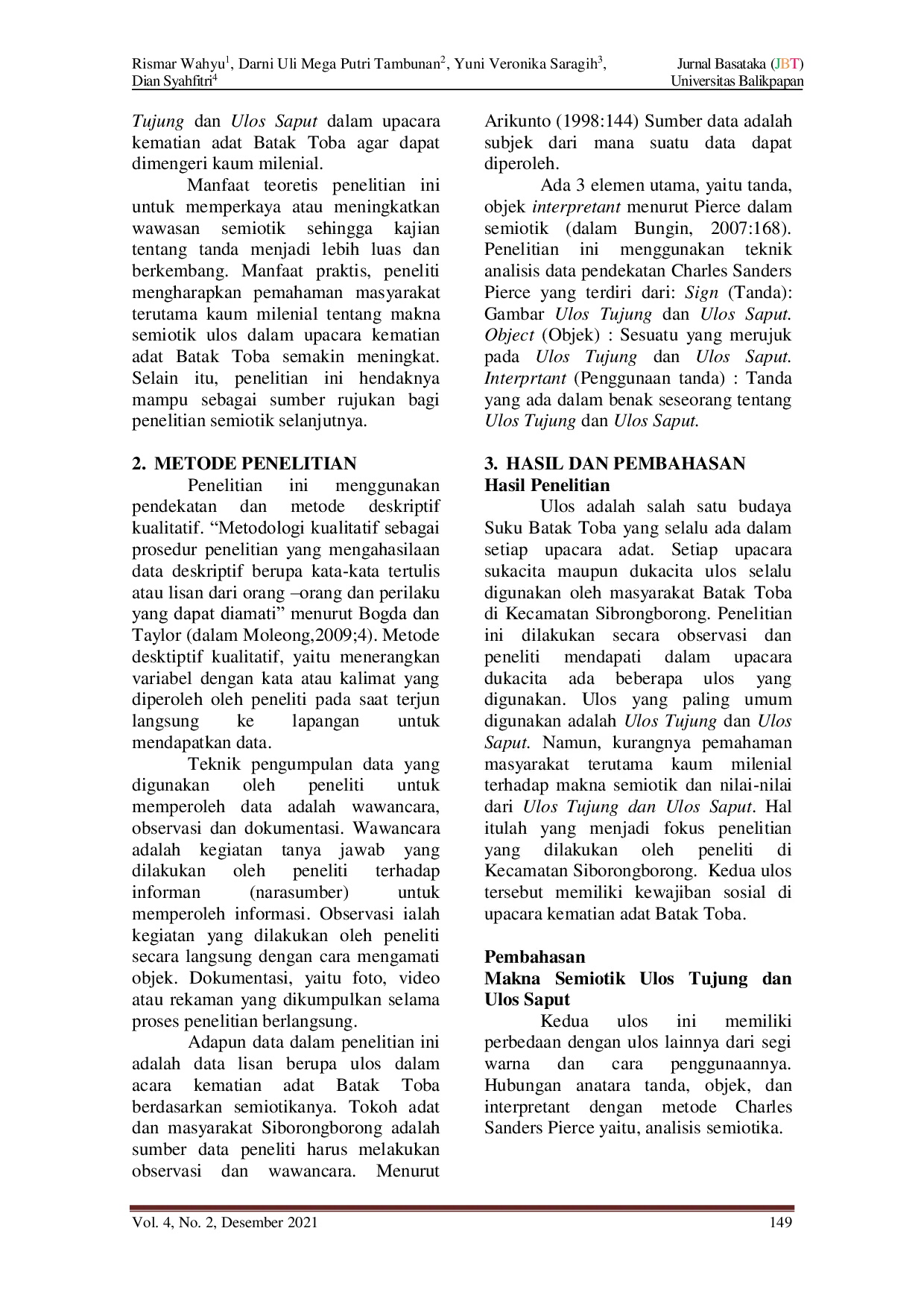 JURIS Semiotika Ulos Dalam Upacara Kematian Adat Batak Toba Di Kecamatan Siborongborong