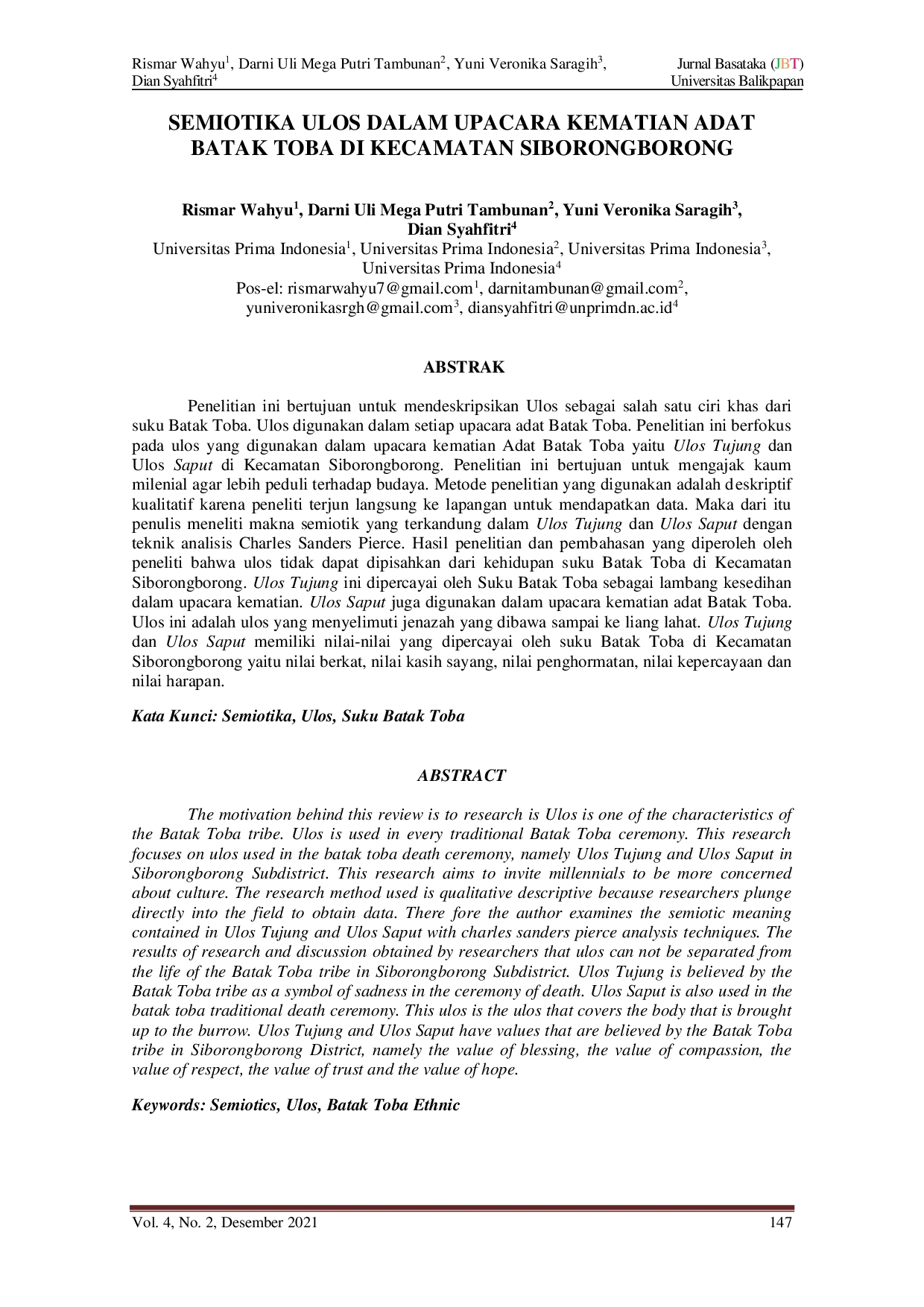 JURIS Semiotika Ulos Dalam Upacara Kematian Adat Batak Toba Di Kecamatan Siborongborong