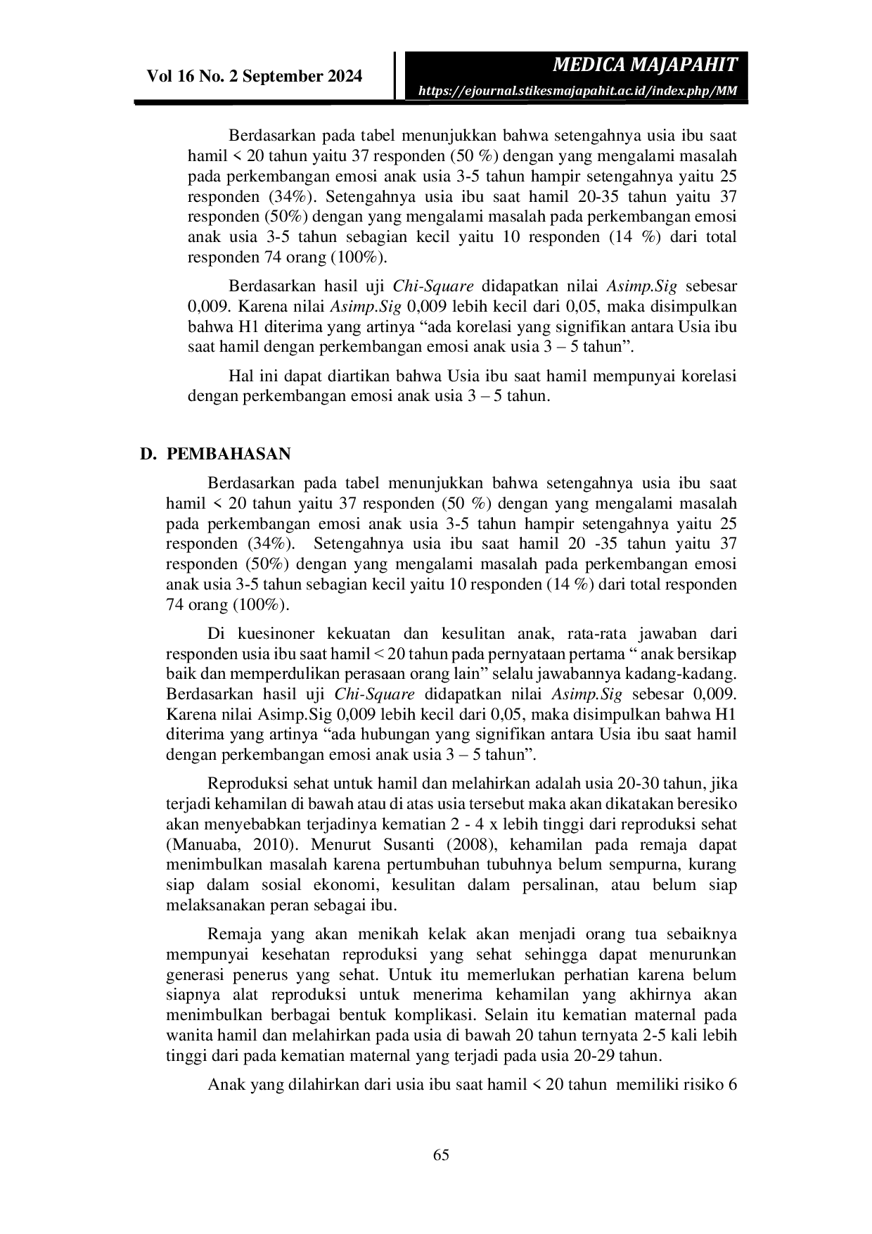 JURIS Korelasi Usia Ibu Pada Masa Kehamilan Dengan Perkembangan Emosi Anak Usia 3 5 Tahun