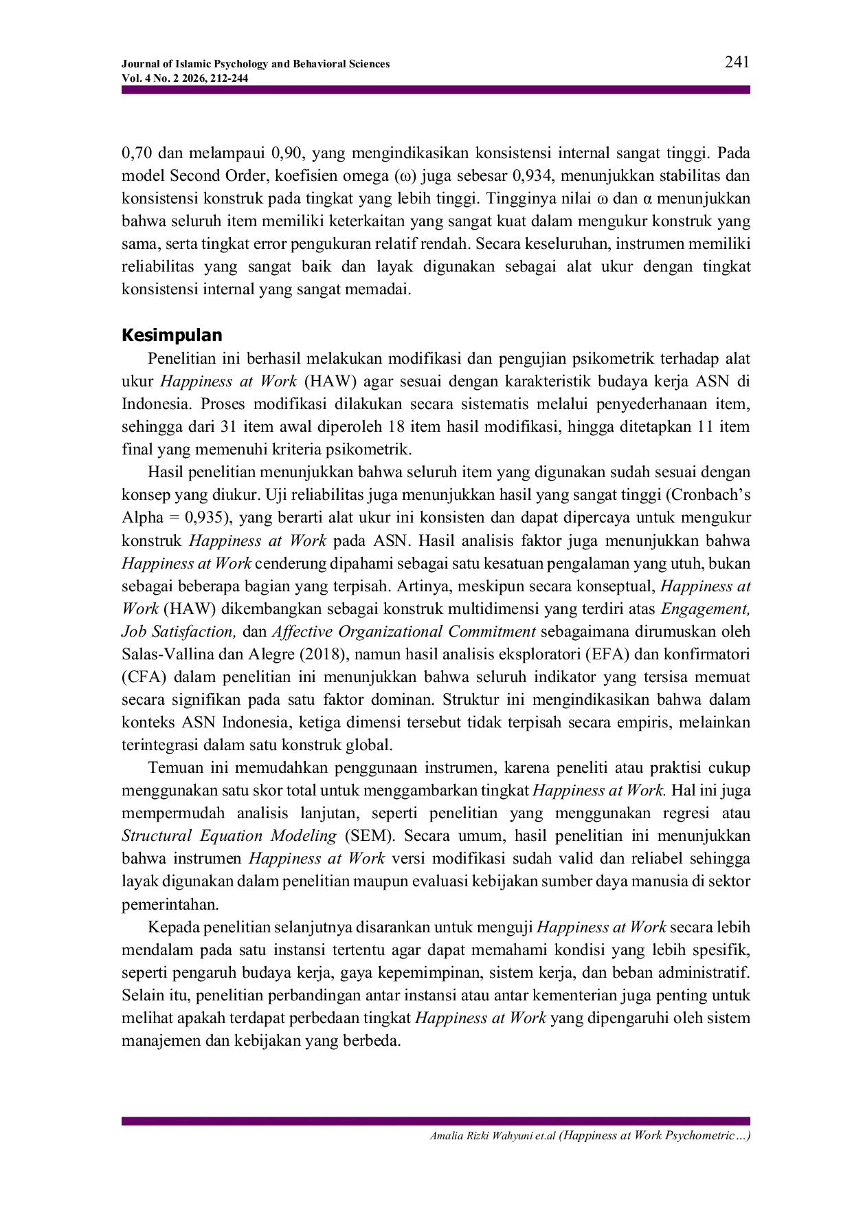 JURIS Happiness at Work Psychometric A Modification of Happiness at Work Scale Among ASN Employees