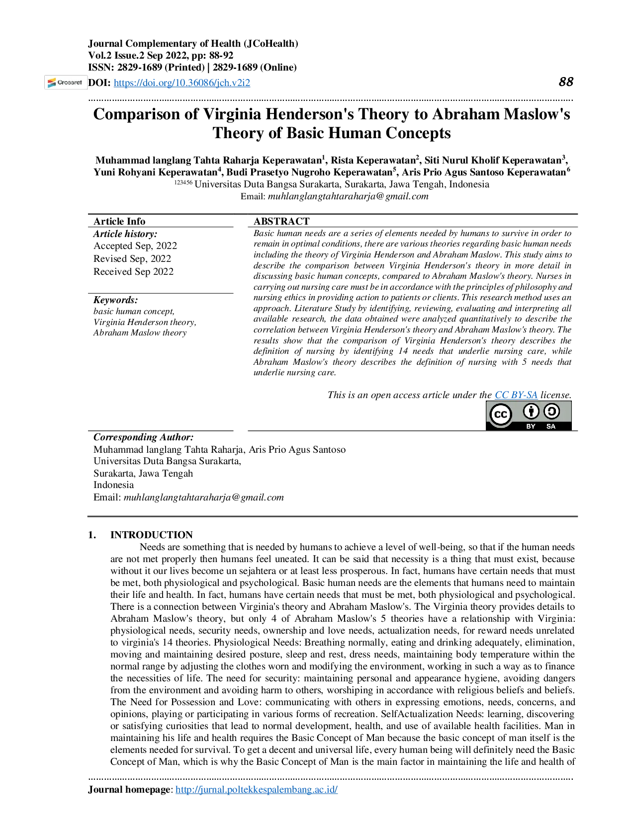 JURIS Comparison of Virginia Henderson s Theory to Abraham Maslow s Theory of Basic Human Concepts