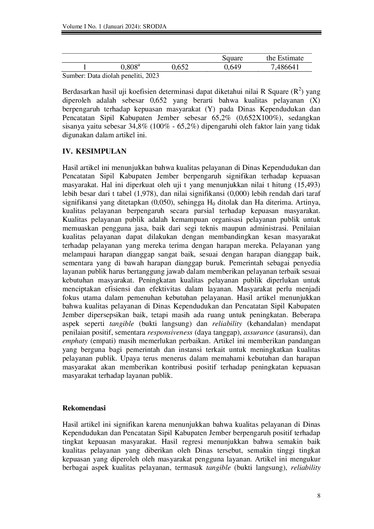 JURIS Kualitas Pelayanan Kepuasan Masyarakat di Dinas Kependudukan dan Pencatatan Sipil Kab Jember