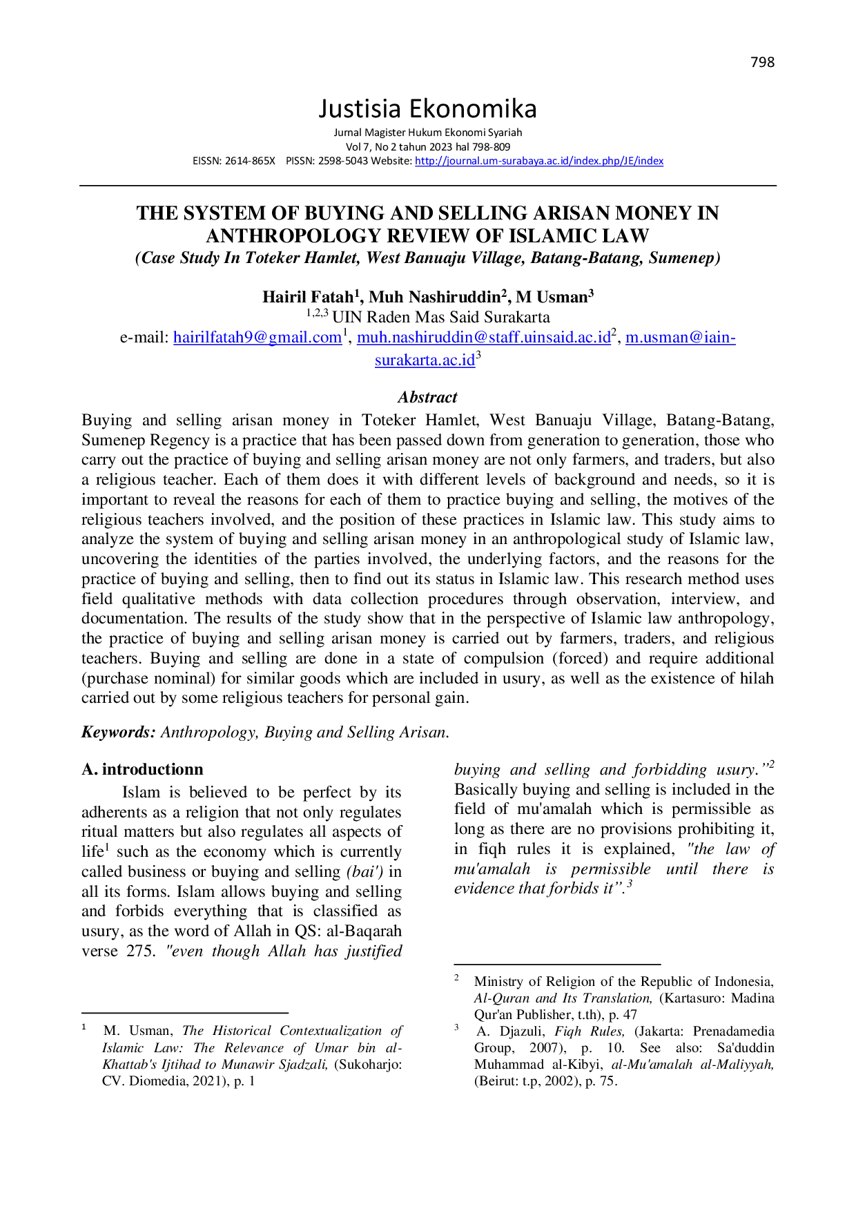 JURIS THE SYSTEM OF BUYING AND SELLING ARISAN MONEY IN ANTHROPOLOGY REVIEW OF ISLAMIC LAW Case Study In Toteker Hamlet West Banuaju Village Batang Batang Sumenep