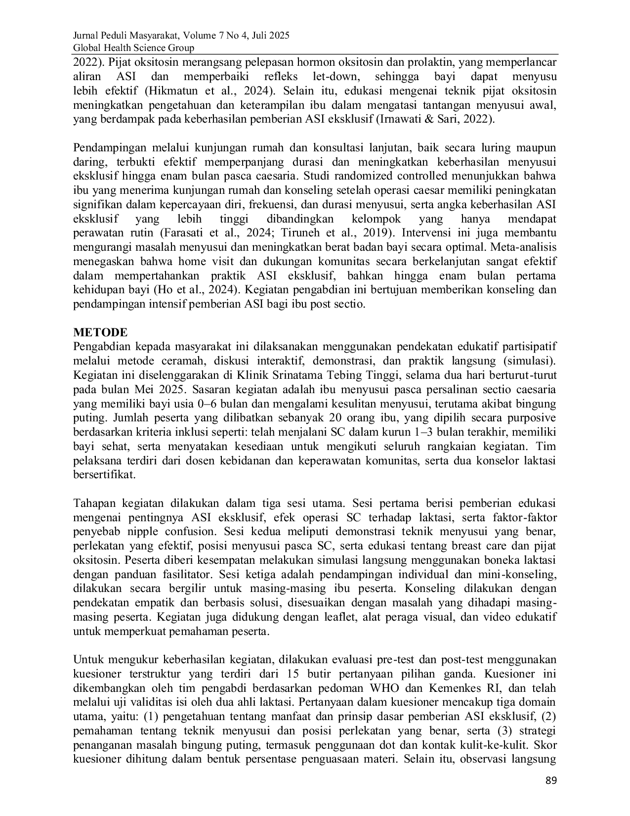 JURIS Konseling dan Pendampingan Pemberian ASI Pasca Sectio Caesaria Bayi Bingung Puting Susu