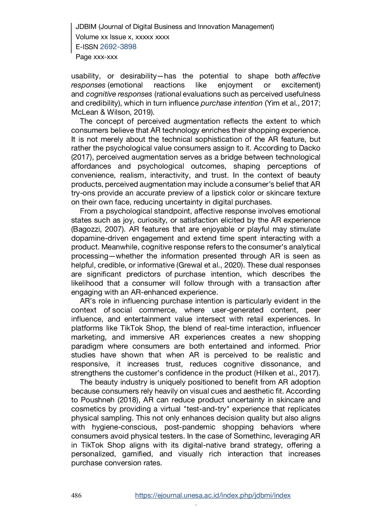 JURIS Perceived Augmentation of Augmented Reality Features on Affective Response Cognitive Response and Purchase Intention A Systematic Literature Review in the Context of Skincare Product on E Commerce