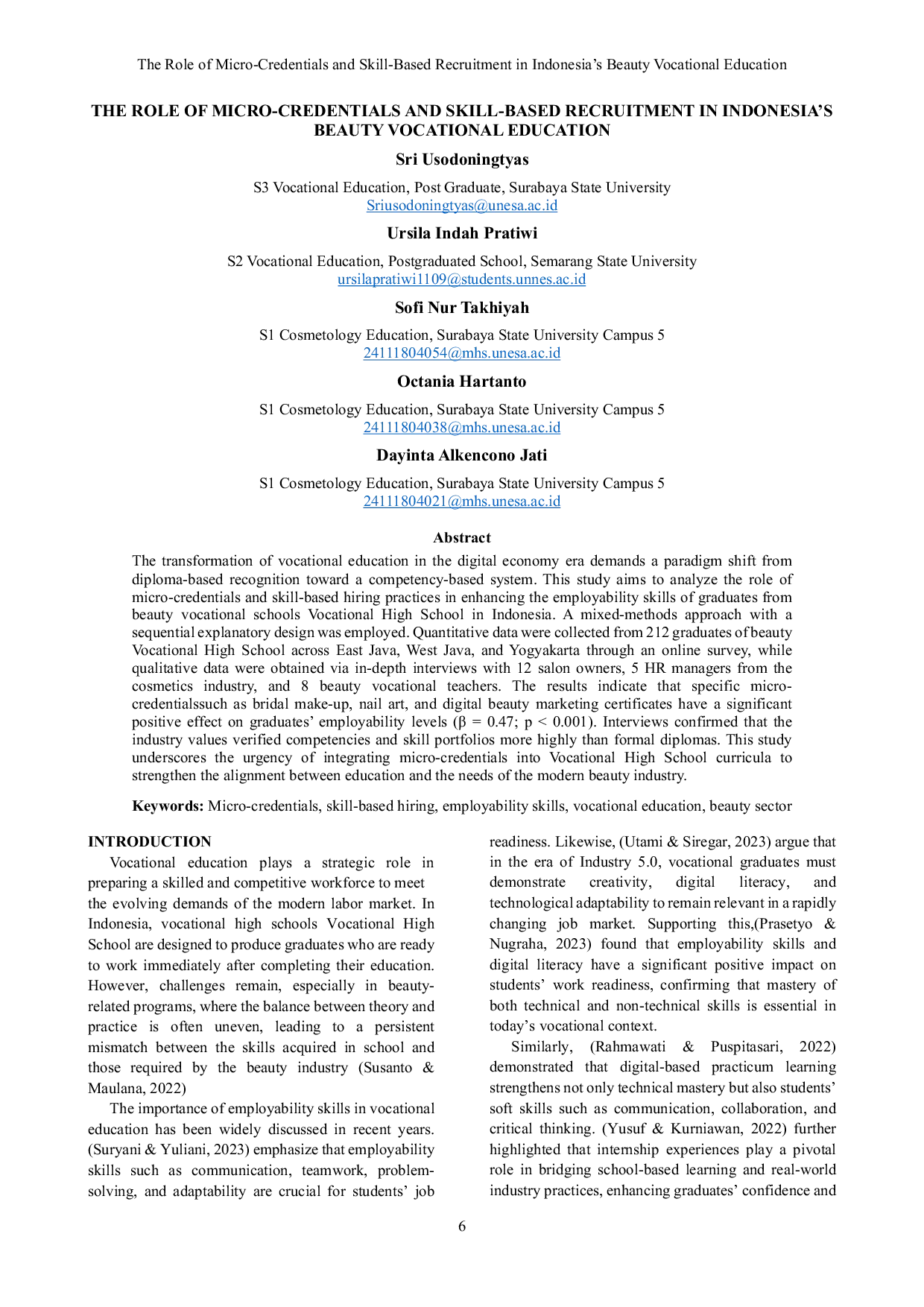 JURIS The Role of Micro Credentials and Skill Based Recruitment in Indonesia s Beauty Vocational Education