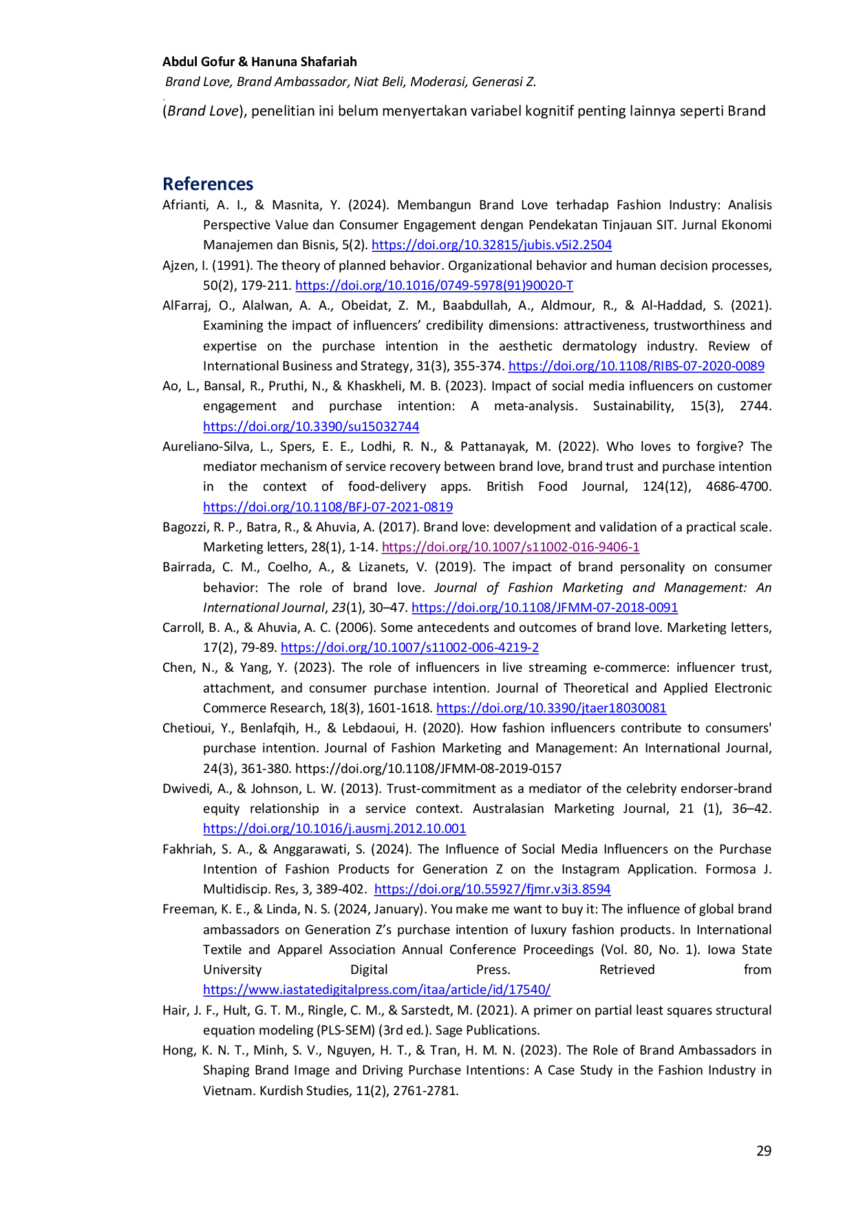 JURIS Bagaimana Brand Love Memperkuat Peran Brand Ambassador dalam Mendorong Niat Beli Fashion Gen Z
