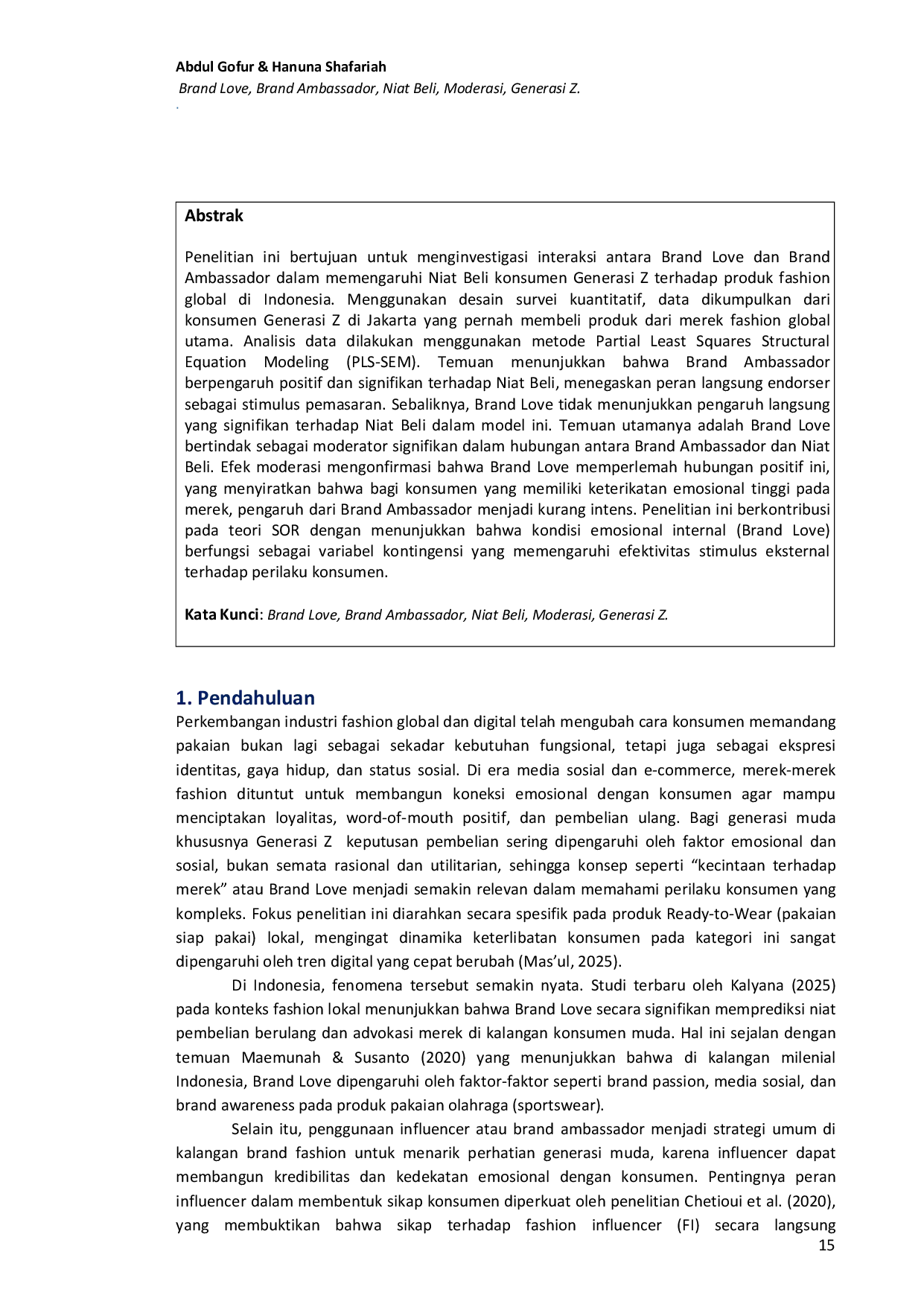 JURIS Bagaimana Brand Love Memperkuat Peran Brand Ambassador dalam Mendorong Niat Beli Fashion Gen Z
