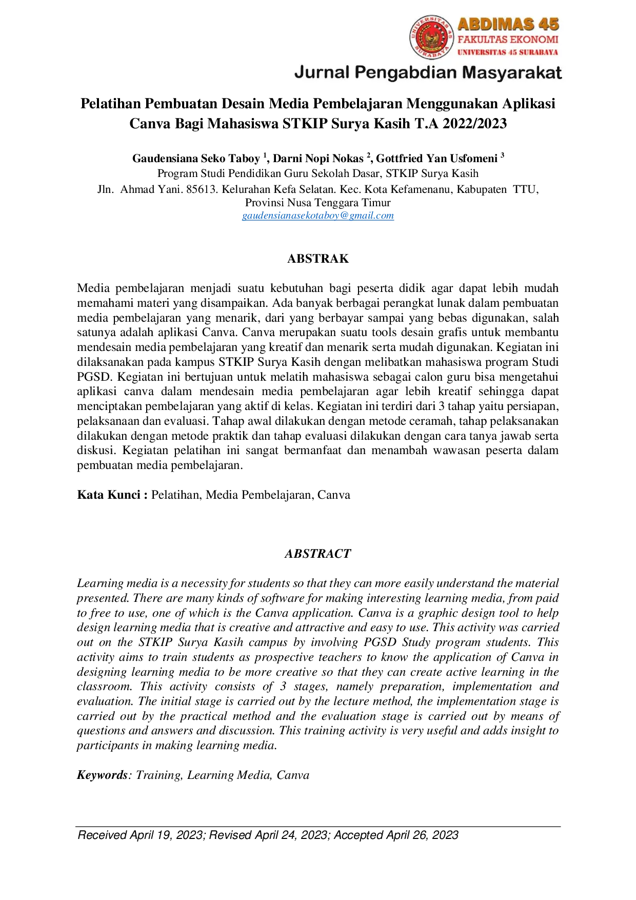 JURIS Pelatihan Pembuatan Desain Media Pembelajaran Menggunakan Aplikasi Canva Bagi Mahasiswa STKIP Surya Kasih T A 2022 2023