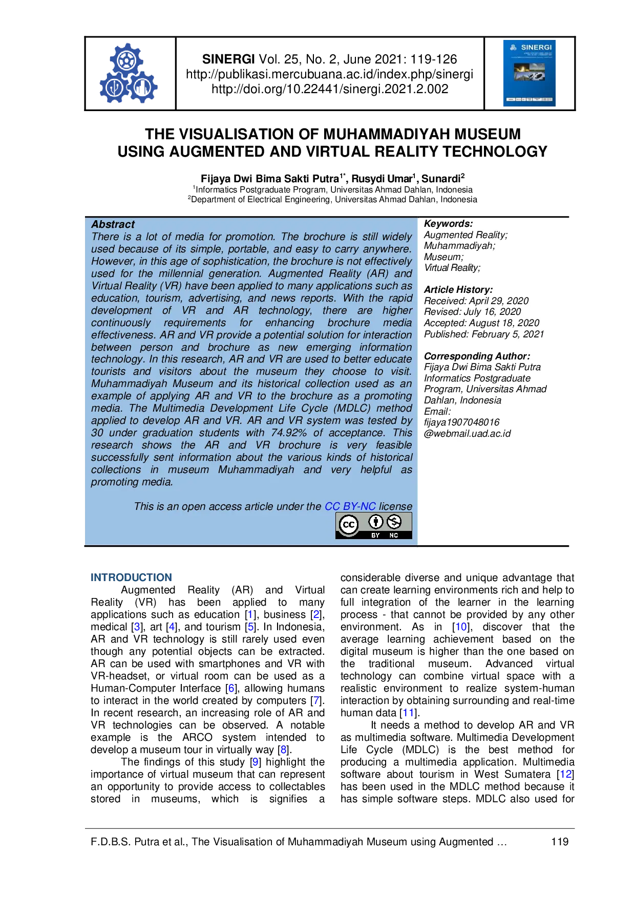 JURIS The Visualisation Of Muhammadiyah Museum Using Augmented And Virtual Reality Technology