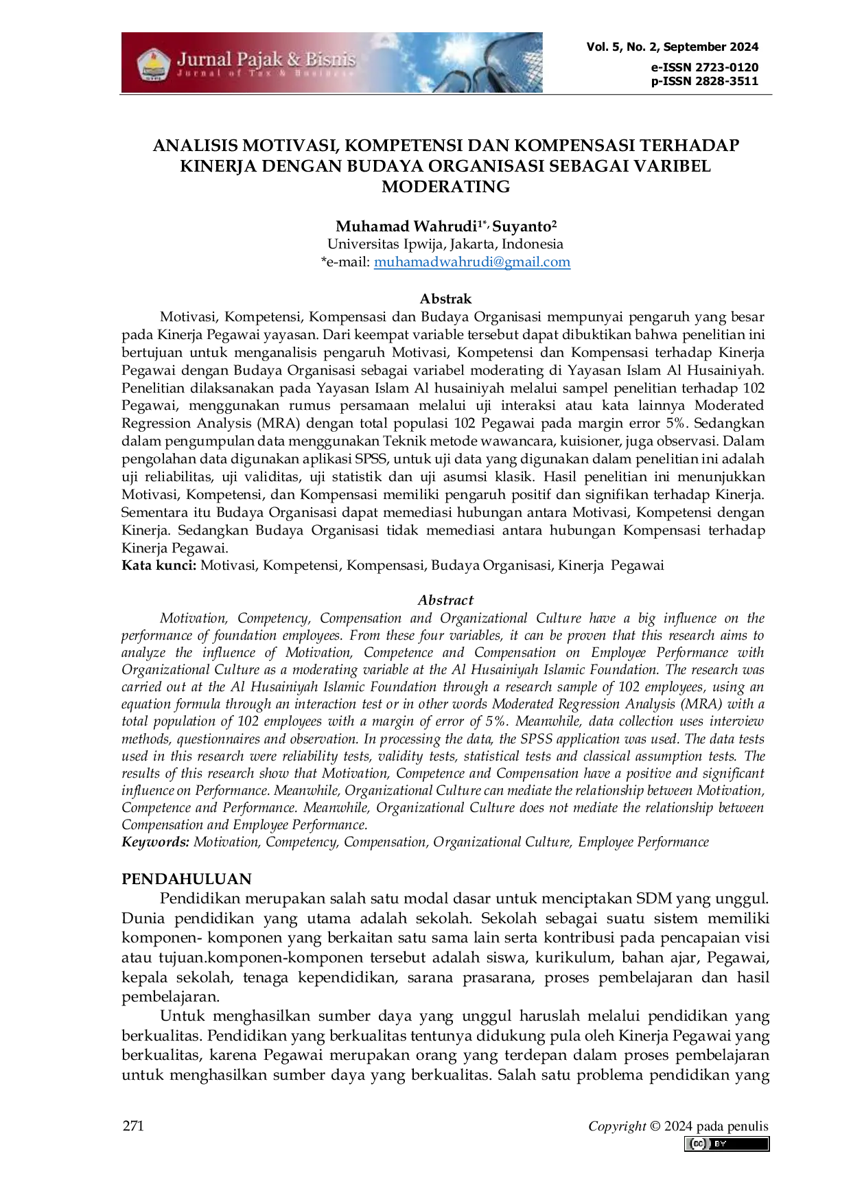 JURIS Analisis MotiVasi Kompetensi dan Kompensasi Terhadap Kinerja dengan Budaya Organisasi Sebagai Varibel Moderating