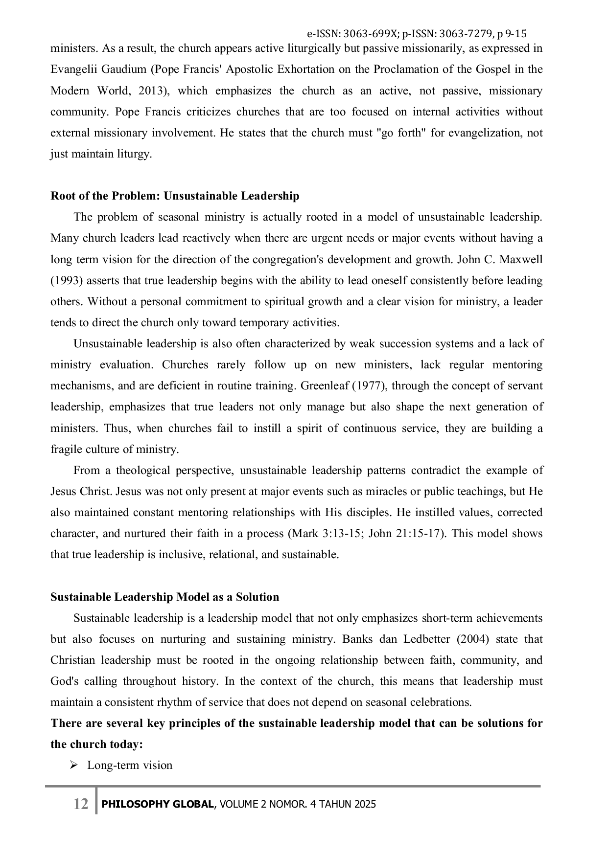 JURIS Sustainable Leadership Model as a Solution to Seasonal Church Services