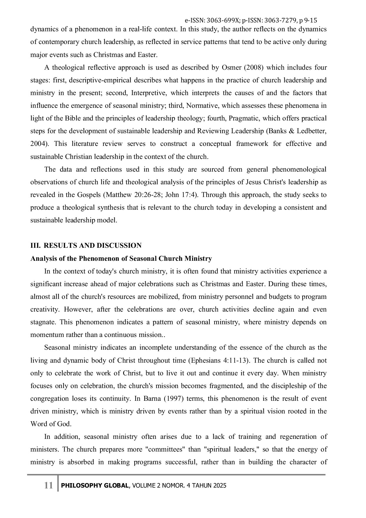 JURIS Sustainable Leadership Model as a Solution to Seasonal Church Services