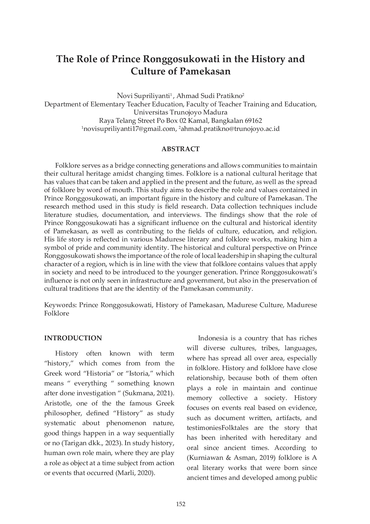 JURIS The Role of Prince Ronggosukowati in the History and Culture of Pamekasan