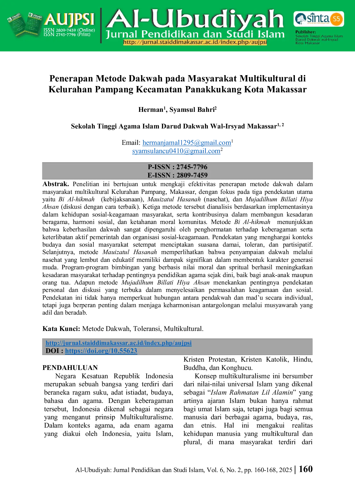 JURIS Penerapan Metode Dakwah pada Masyarakat Multikultural di Kelurahan Pampang Kecamatan Panakkukang Kota Makassar
