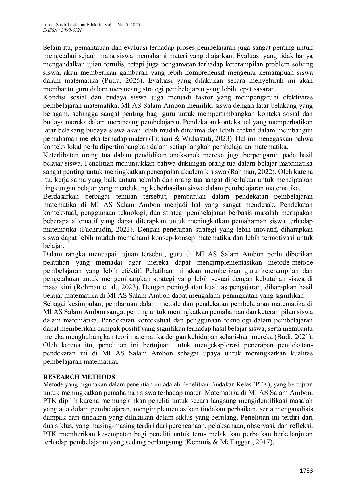 JURIS Pengembangan Pembelajaran Matematika Berbasis Pendekatan Kontekstual untuk Meningkatkan Pemahaman Siswa di MI AS Salam Ambon