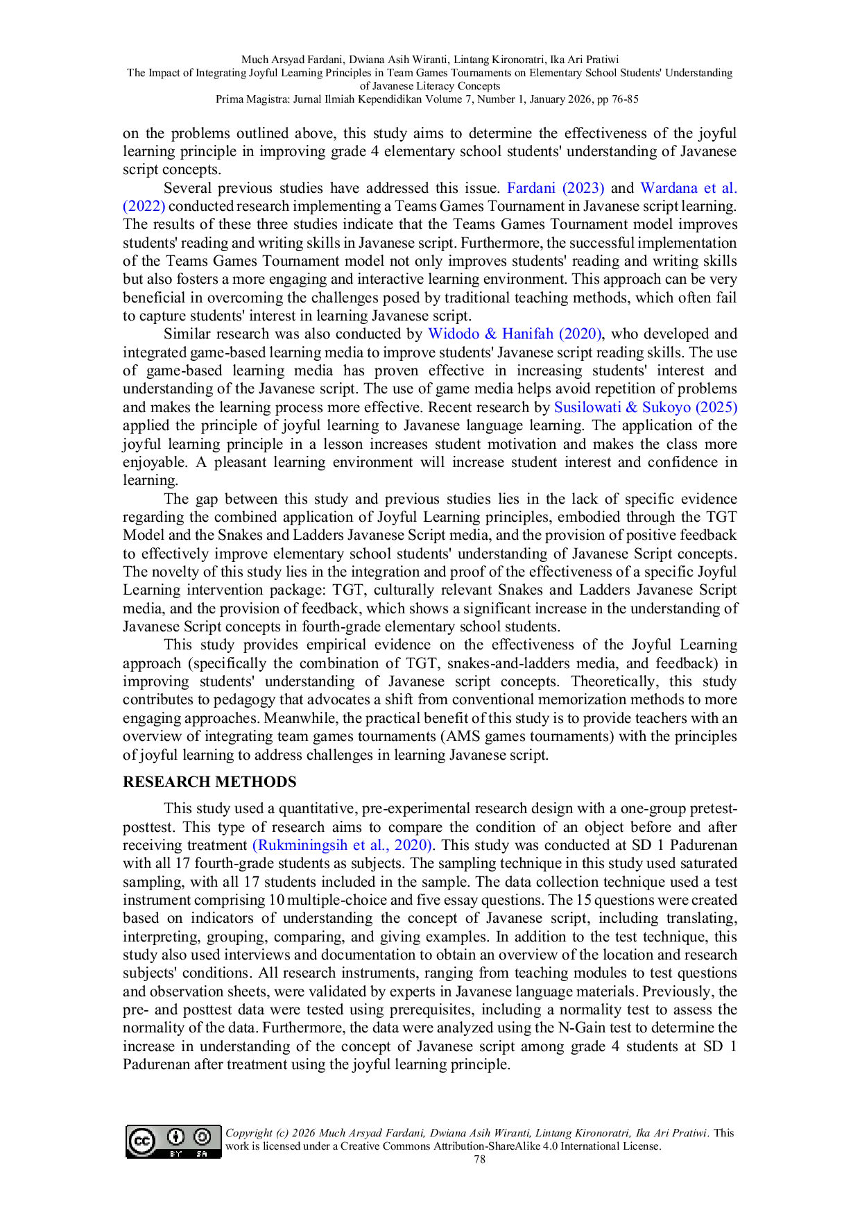 JURIS The Impact of Integrating Joyful Learning Principles in Team Games Tournaments on Elementary School Students Understanding of Javanese Literacy Concepts