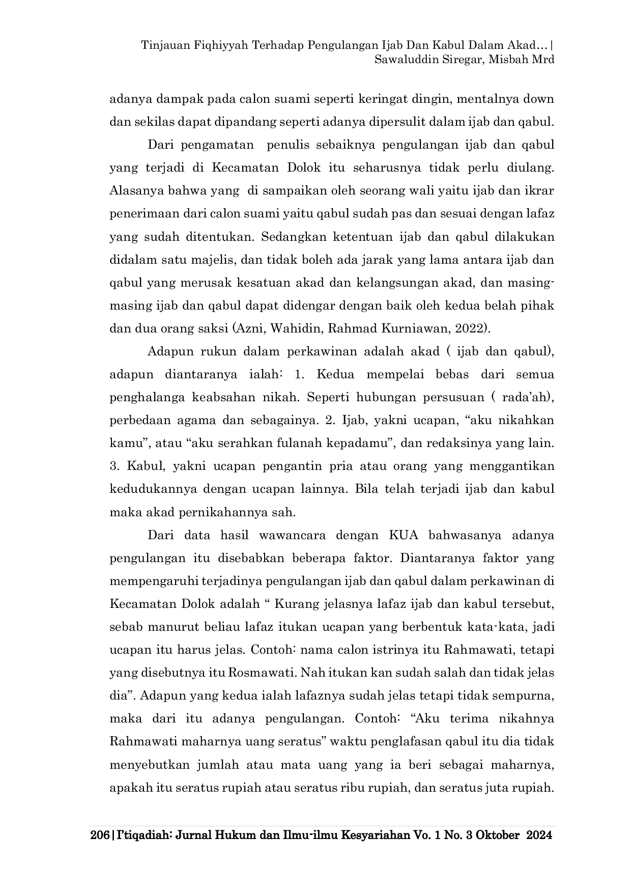 JURIS Tinjauan Fiqhiyyah Terhadap Pengulangan Ijab Dan Kabul Dalam Akad Perkawinan Di Kecamatan Dolok