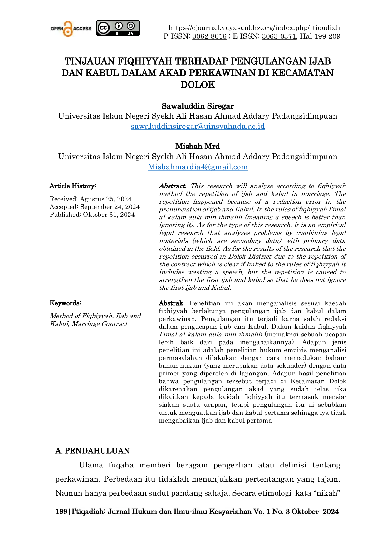 JURIS Tinjauan Fiqhiyyah Terhadap Pengulangan Ijab Dan Kabul Dalam Akad Perkawinan Di Kecamatan Dolok