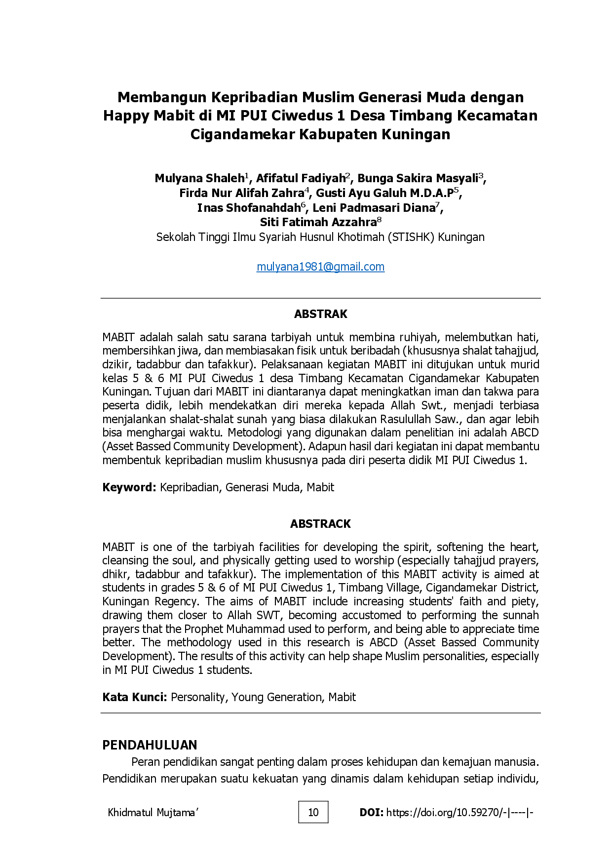 juris Membangun Kepribadian Muslim Generasi Muda dengan Happy Mabit di MI PUI Ciwedus 1 Desa Timbang Kecamatan Cigandamekar Kabupaten Kuningan