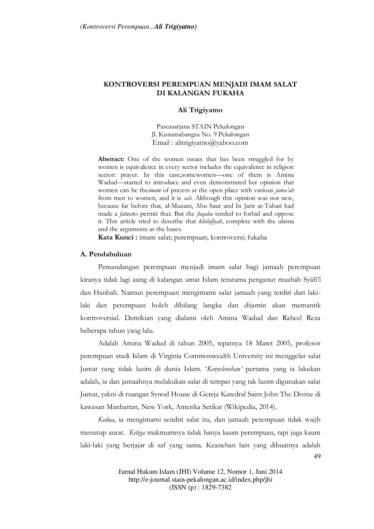 JURIS Kontroversi Perempuan Menjadi Imam Salat Di Kalangan Fukaha