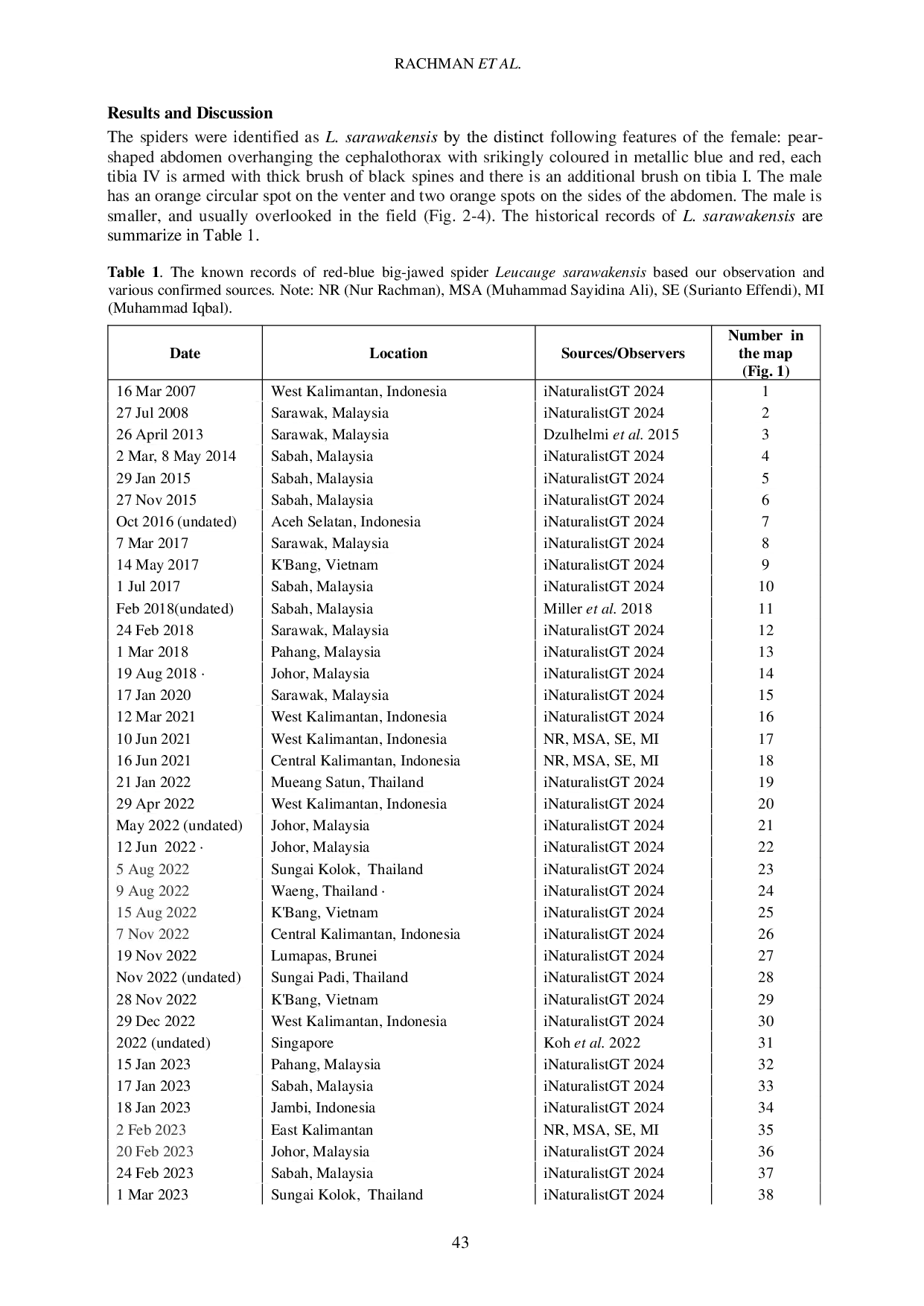 JURIS Out of Sarawak Further Records Red blue big jawed spider Leucauge sarawakensis Arachnida Araneae in Southeast Asia