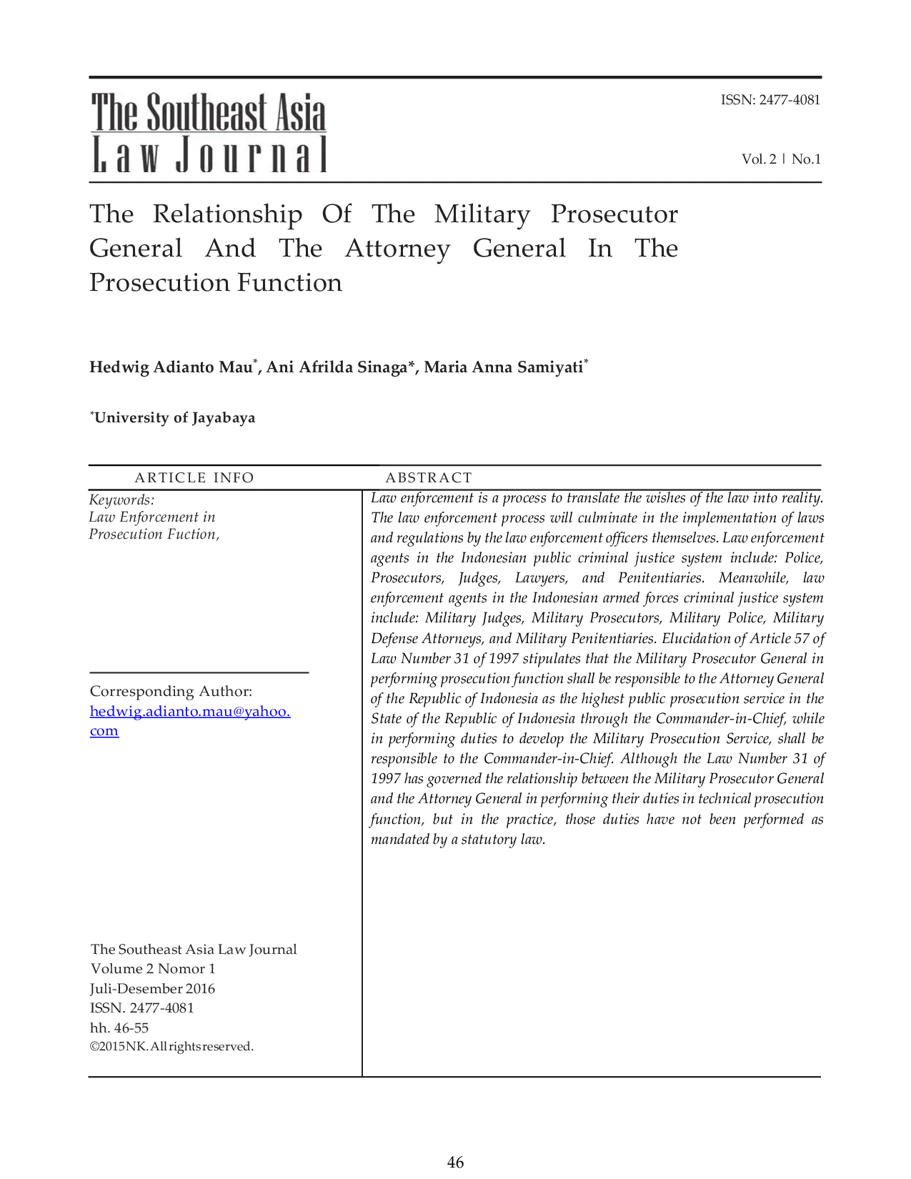 JURIS Relationship of The Military Prosecutor General And The Attorney General in The Prosecution Function