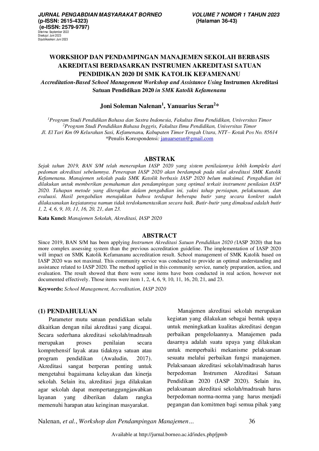 JURIS Workshop dan Pendampingan Manajemen Sekolah Berbasis Akreditasi Berdasarkan Instrumen Akreditasi Satuan Pendidikan 2020 di SMK Katolik Kefamenanu