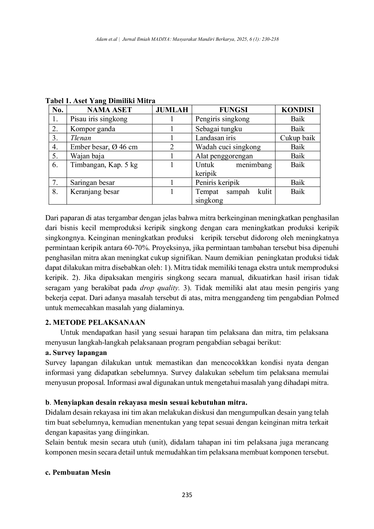 JURIS Peningkatan Kuantitas Dan Kualitas Keripik Menggunakan Mesin Pengiris Singkong Ubi Di Desa Jati Karya