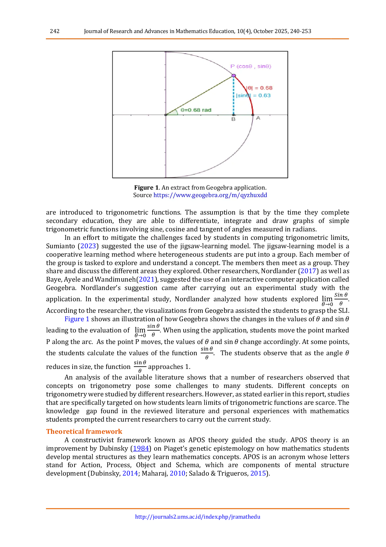 JURIS An APOS analysis of preservice mathematics teachers understanding of limits of trigonometric functions
