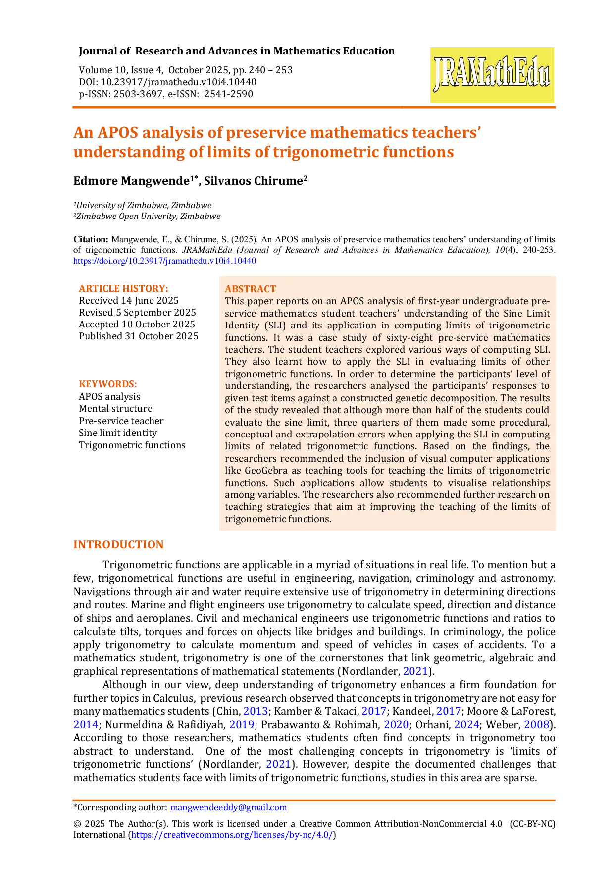 JURIS An APOS analysis of preservice mathematics teachers understanding of limits of trigonometric functions