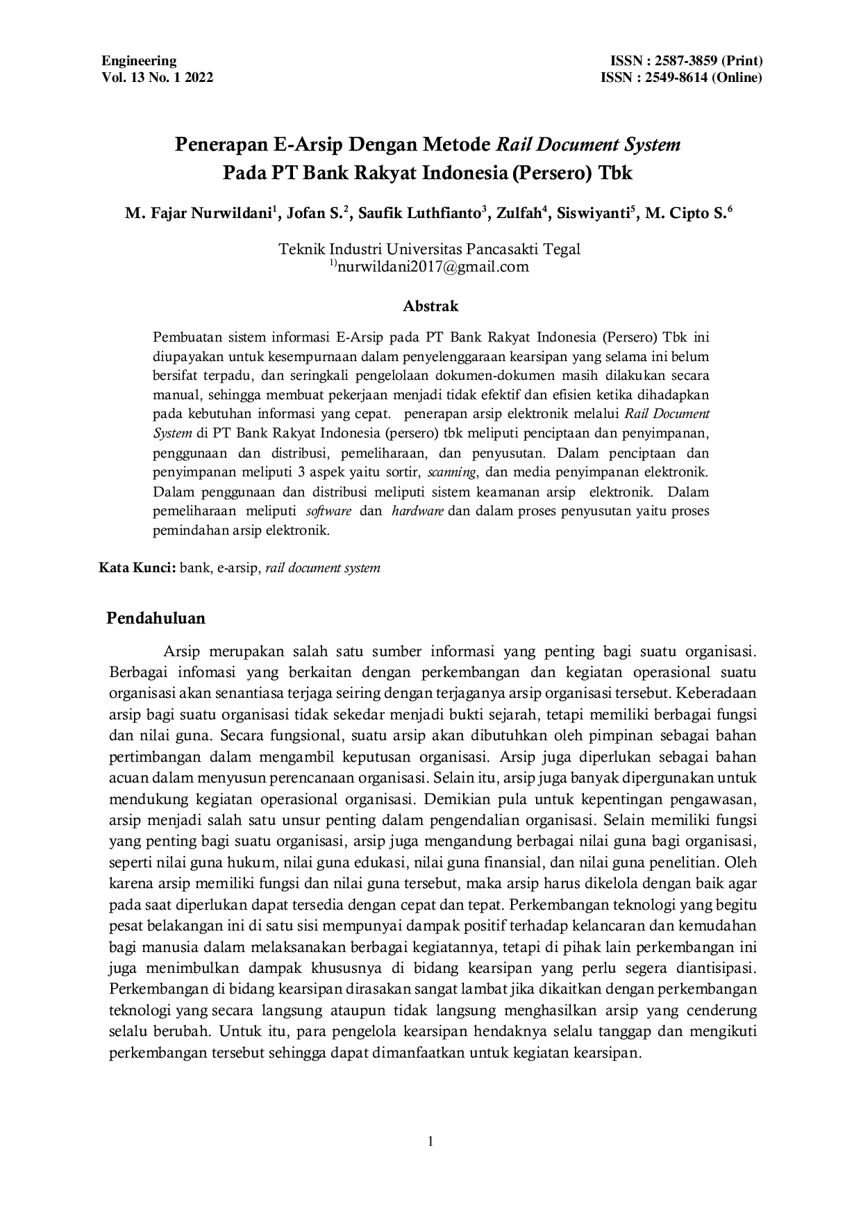 JURIS Penerapan E Arsip Dengan Metode Rail Document System Pada PT Bank Rakyat Indonesia Persero Tbk
