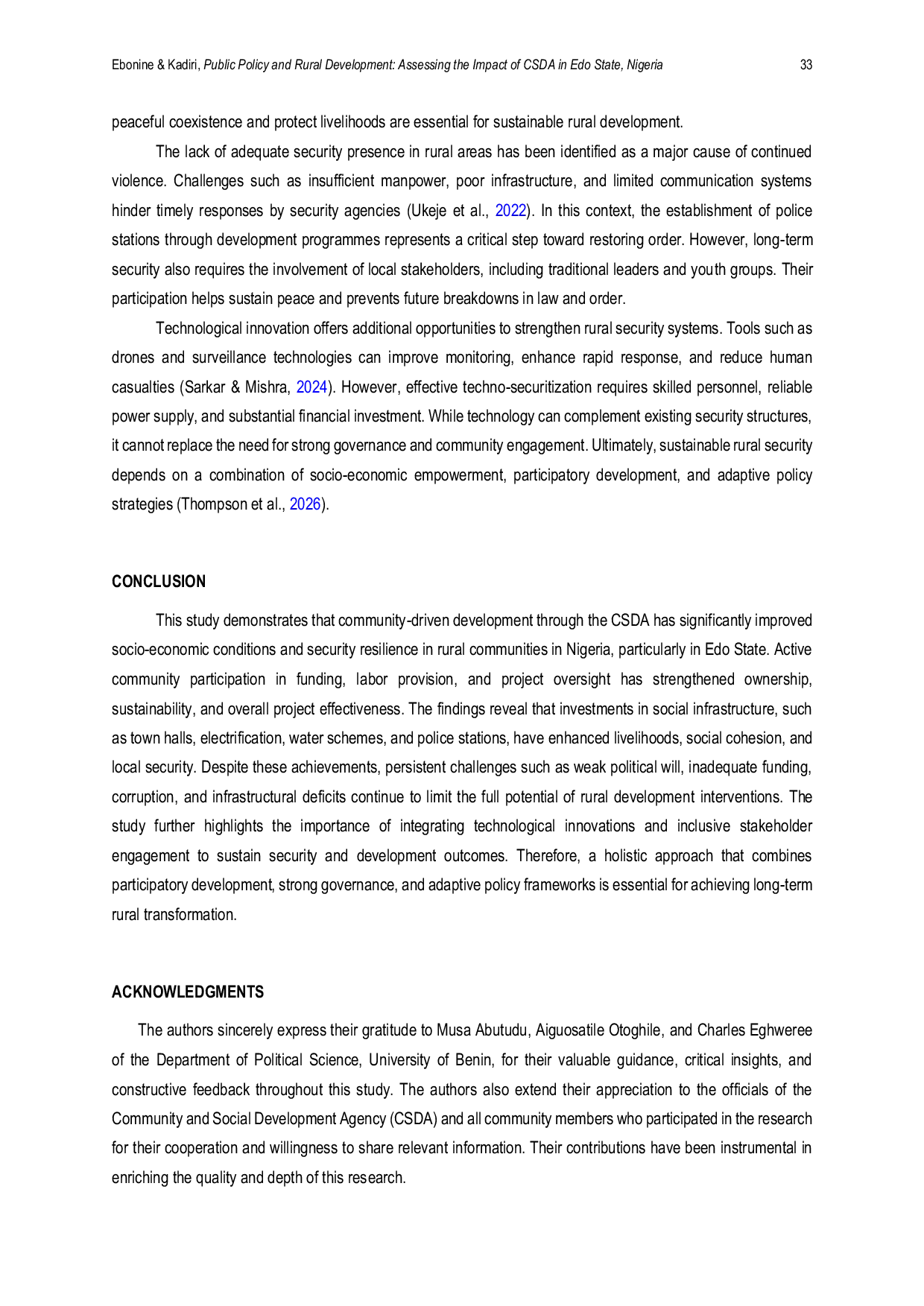 JURIS Public Policy and Rural Development Assessing the Impact of CSDA in Edo State Nigeria