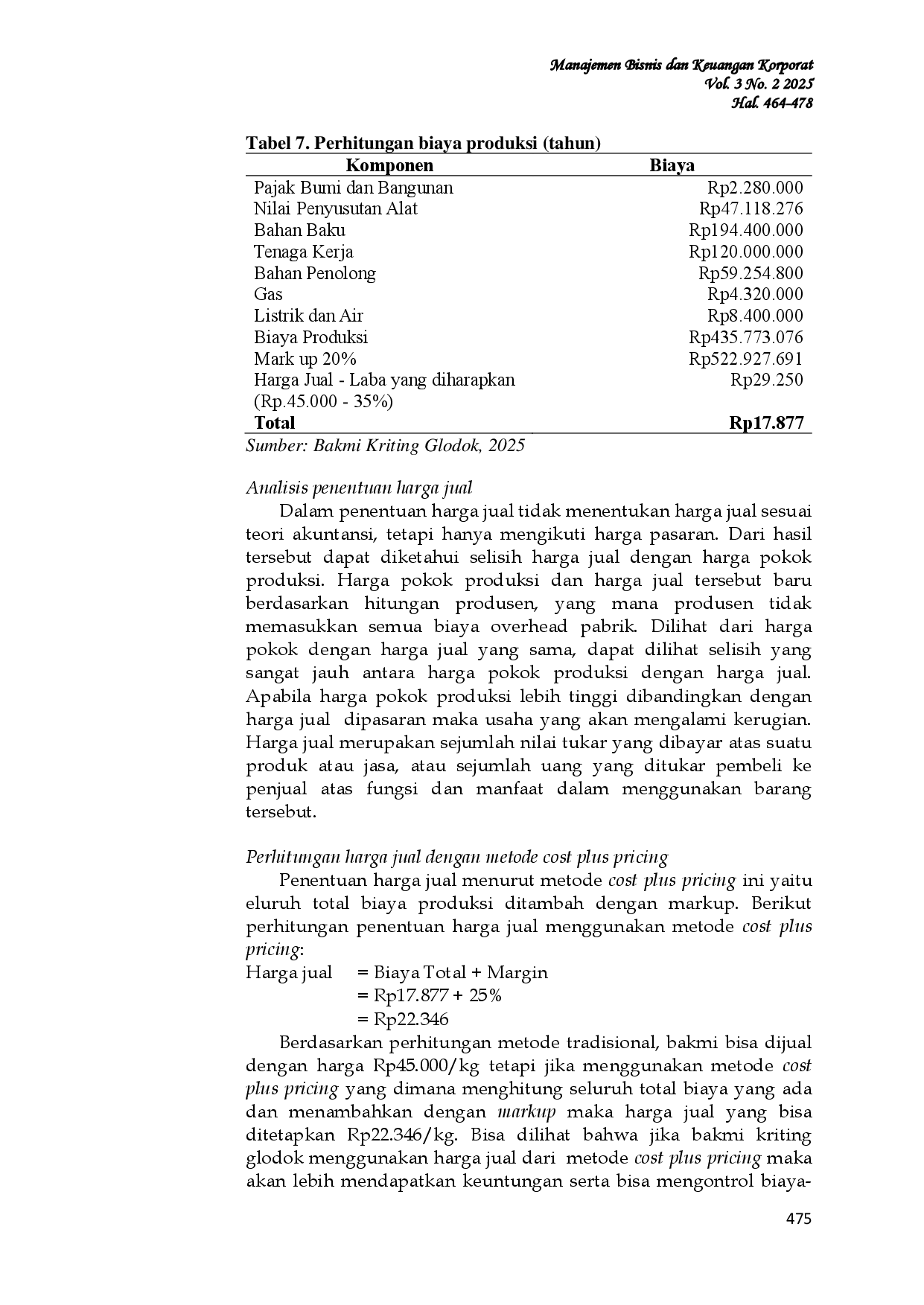 JURIS Penerapan Metode Cost Plus Pricing Dalam Rangka Penetapan Harga Jual Mie Mentah Pada Bakmi Kriting Glodok