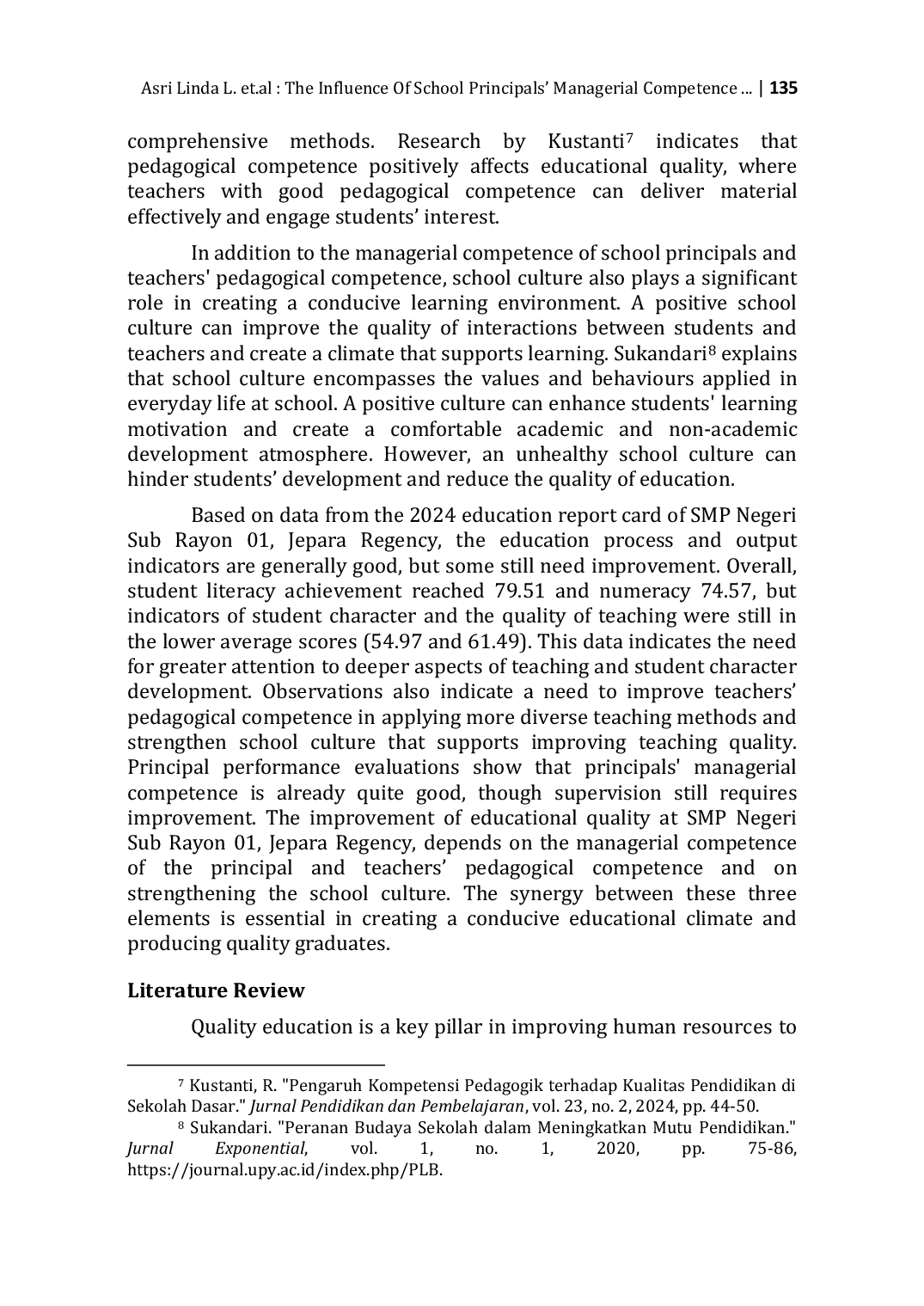 JURIS The Influence Of School Principals Managerial Competence Teachers pedagogical Competence And School Culture On The Quality Of Education