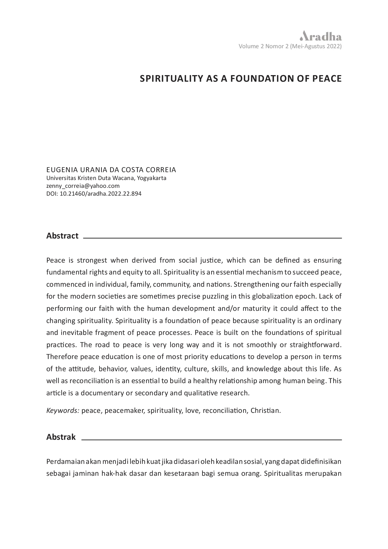 JURIS Spirituality as a Foundation of Peace