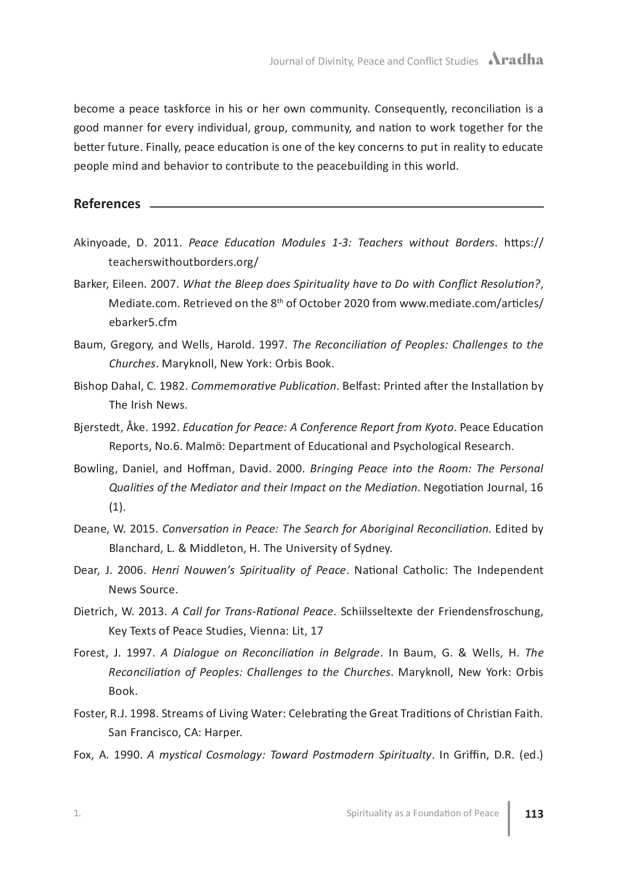 JURIS Spirituality as a Foundation of Peace