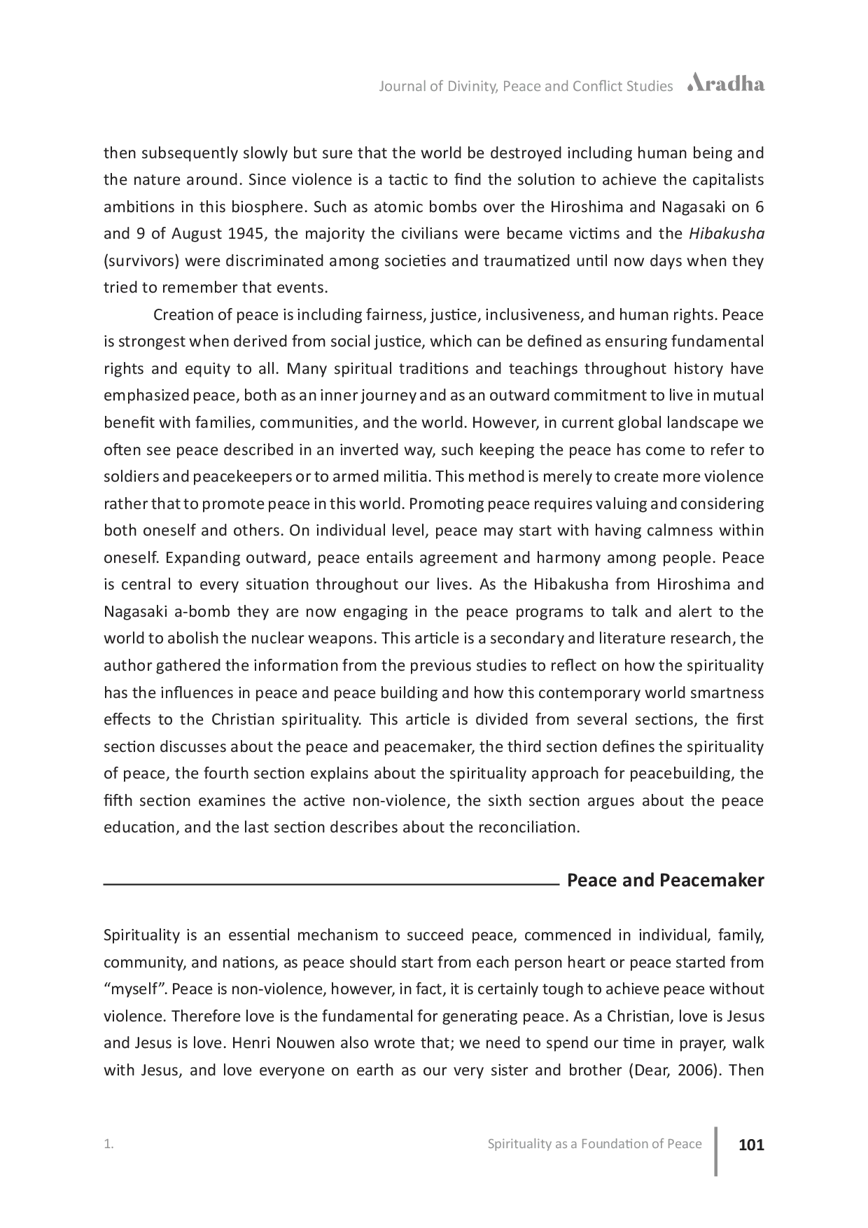 JURIS Spirituality as a Foundation of Peace