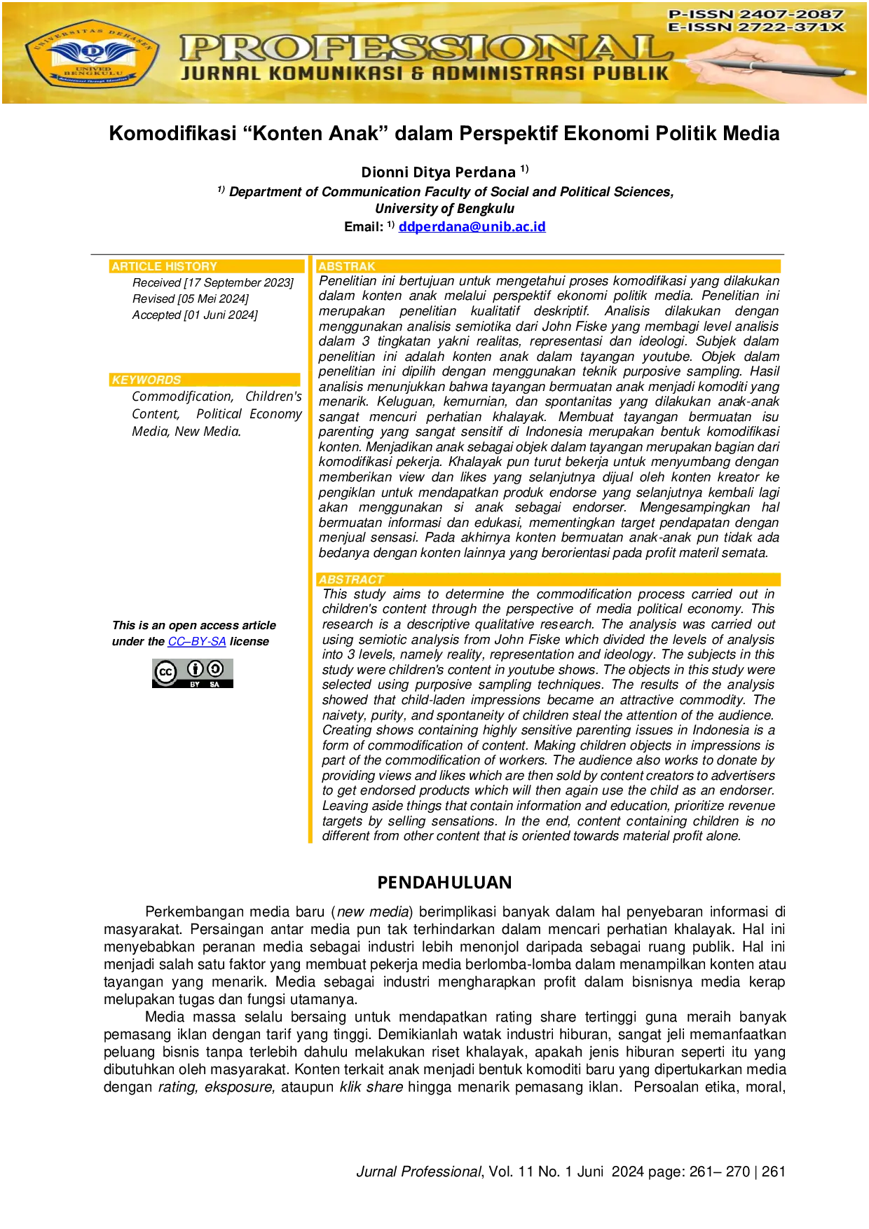 JURIS Komodifikasi Konten Anak dalam Perspektif Ekonomi Politik Media