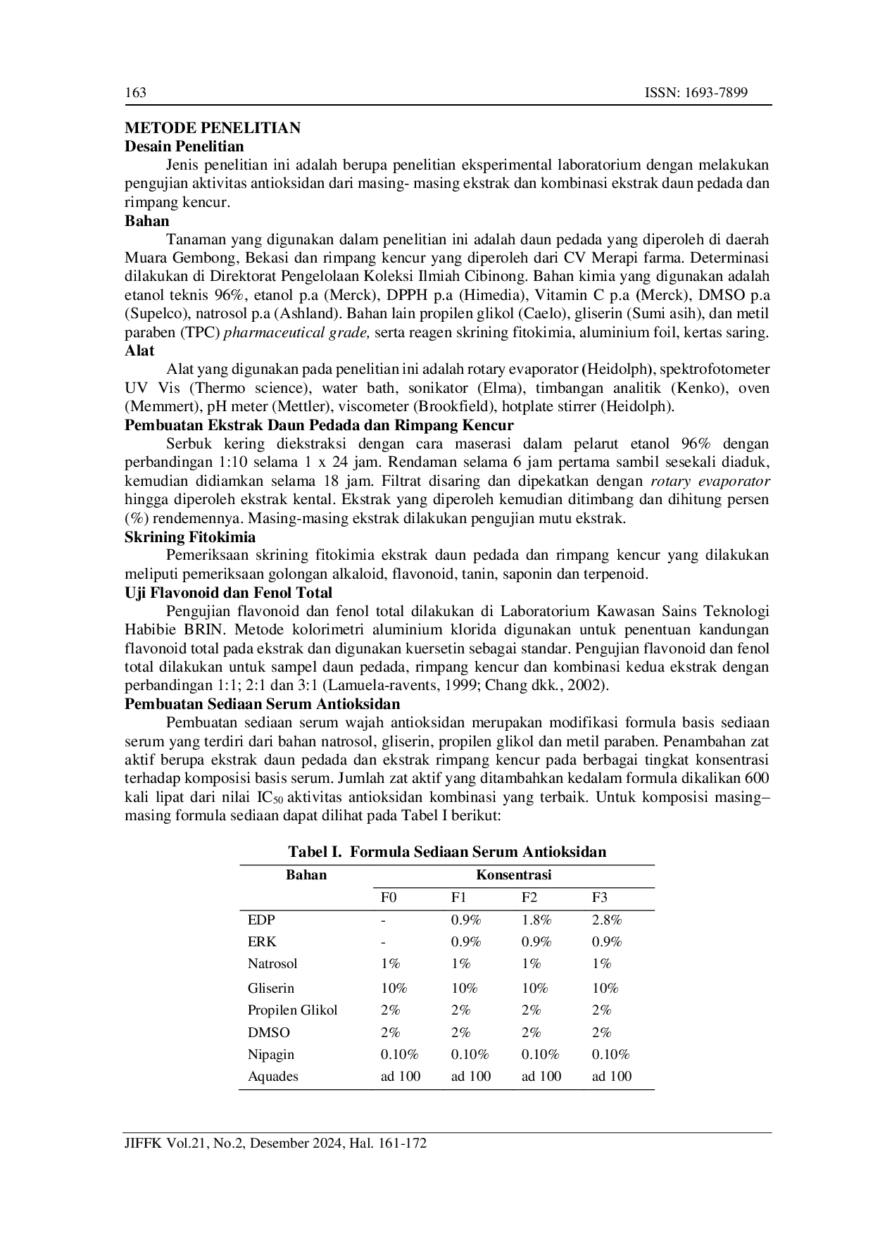 juris Formulasi Serum Wajah Kombinasi Ekstrak Daun Pedada Sonneratia Caseolaris L Dan Ekstrak Rimpang Kencur Kaempferia Galanga L Sebagai Sediaan Kosmetik Antioxidan