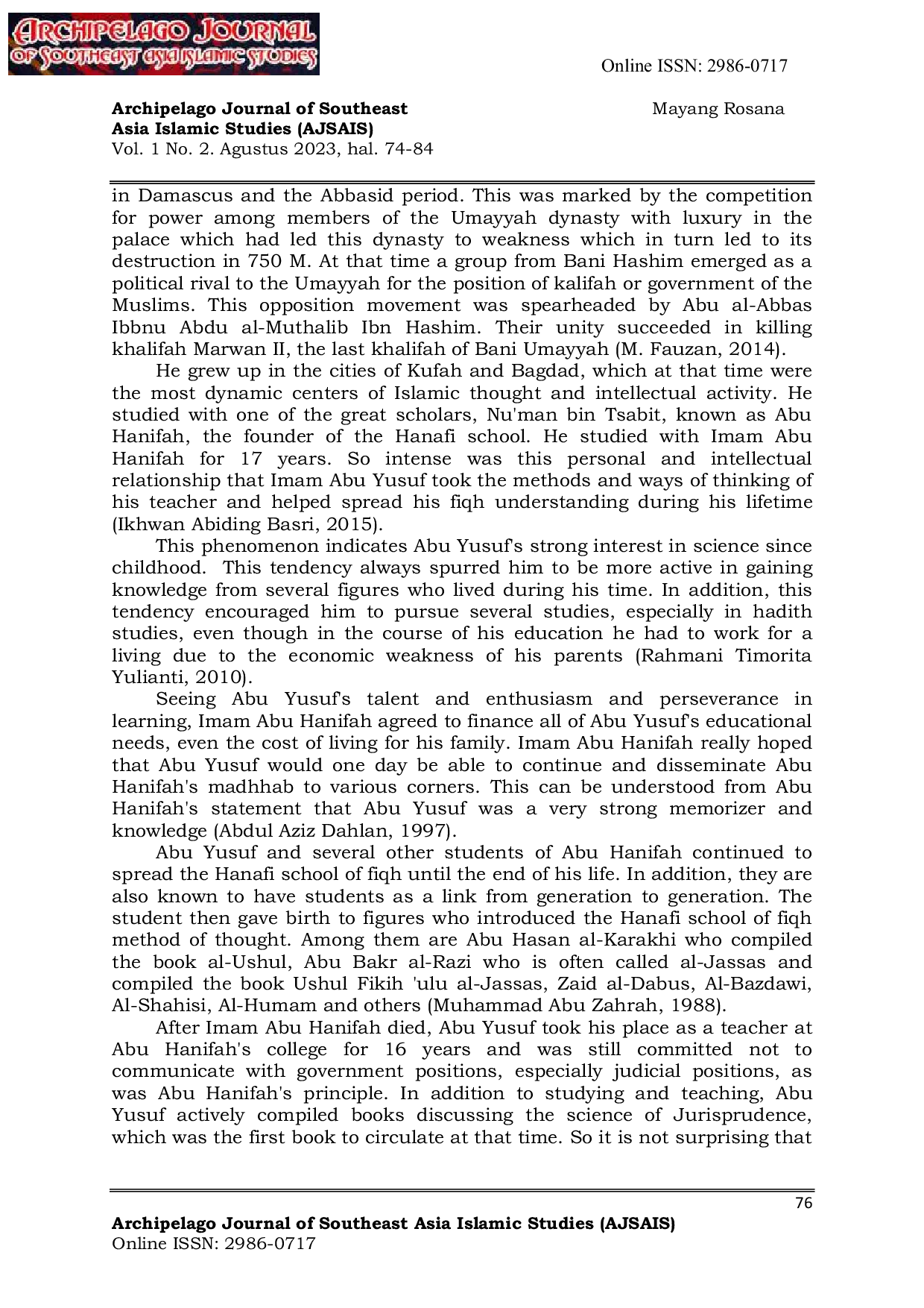 JURIS Abu Yusuf S Thoughts On Islamic Economics