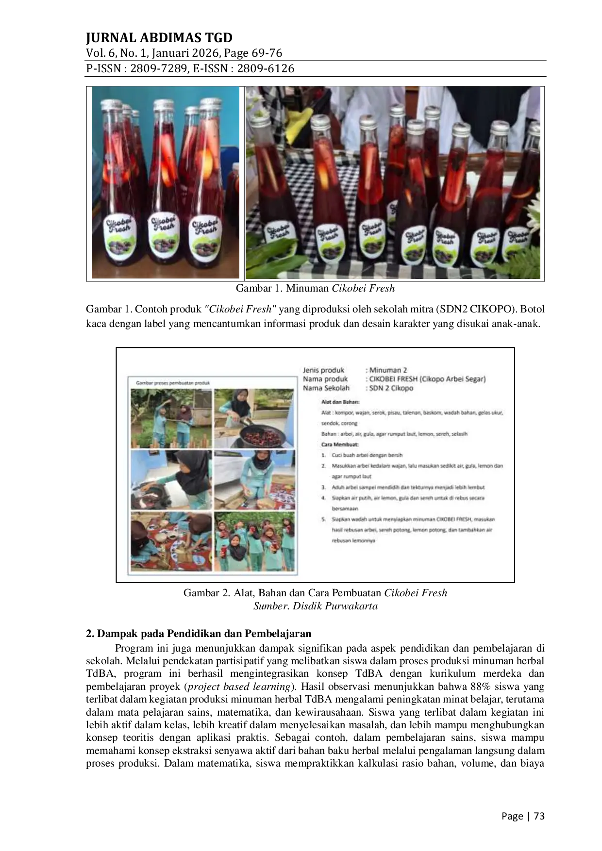 JURIS Pelatihan Manajemen Produksi Minuman Herbal TdBA untuk Kebugaran Siswa Sekolah Dasar