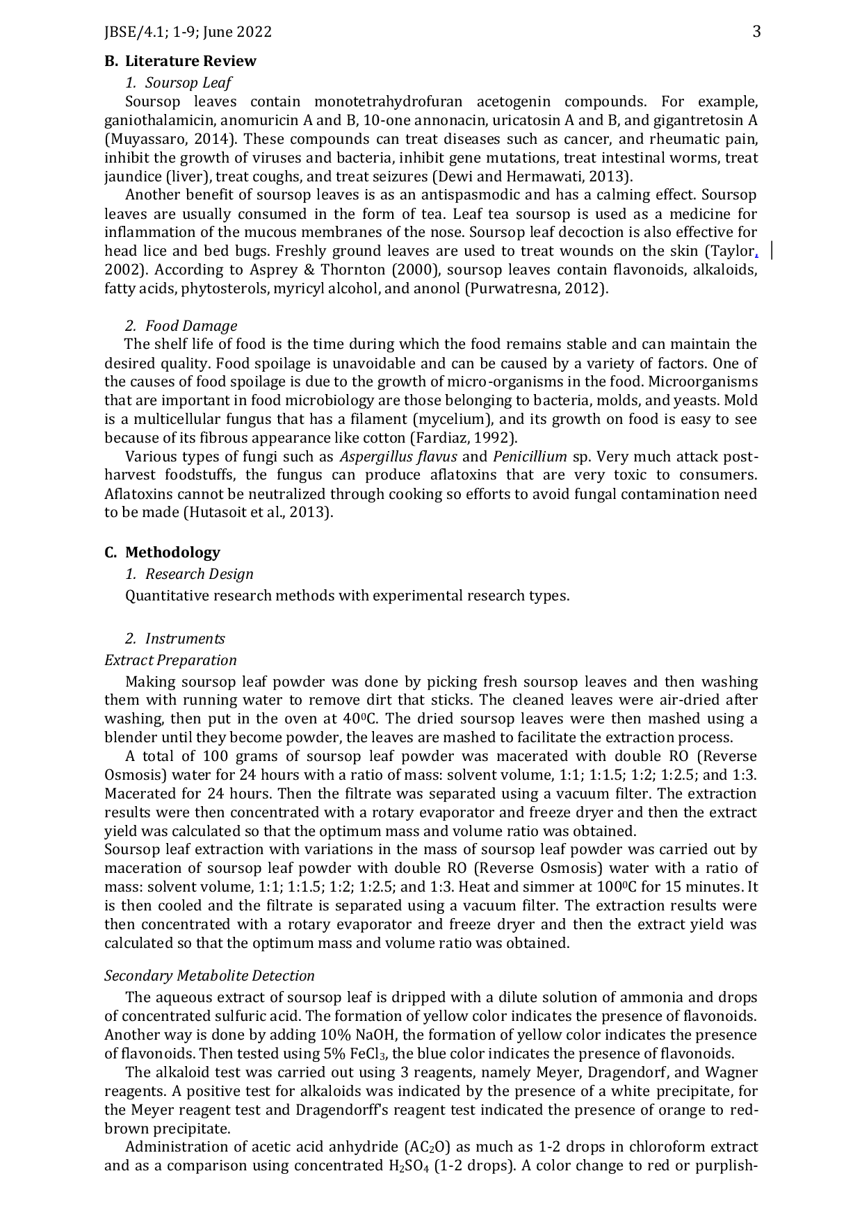 JURIS Preliminary Study on Antifungal Activity of Soursop Leaf Crude Extract Annona muricata L towards Fungi Isolated from Bolu Paranggi Cake