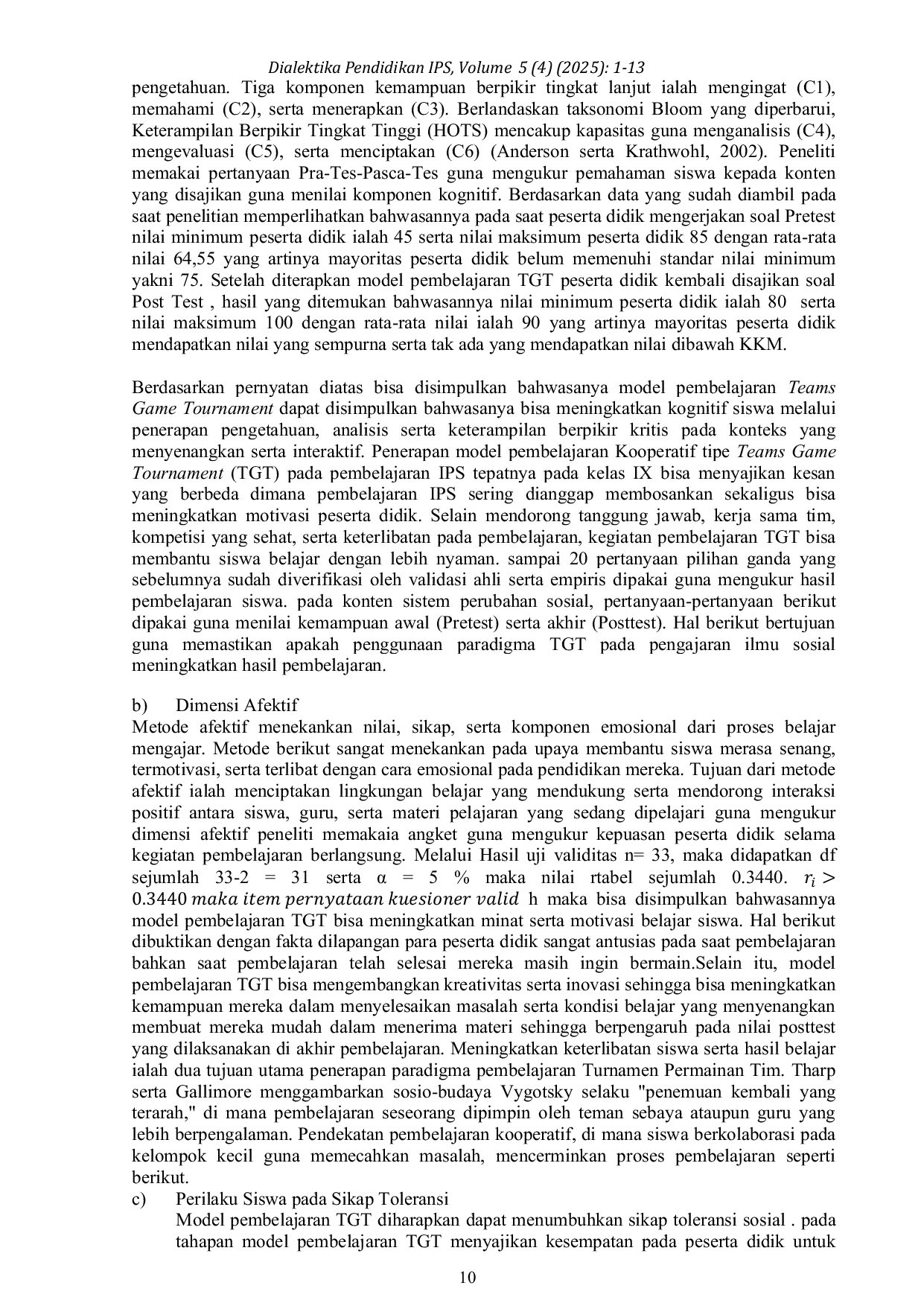 JURIS Pengaruh Model Pembelajaran Teams Game Tournament Pada Pembelajaran Ips Terhadap Sikap Toleransi Sosial Siswa Kelas Ix Di Smp Negeri 5 Sidoarjo